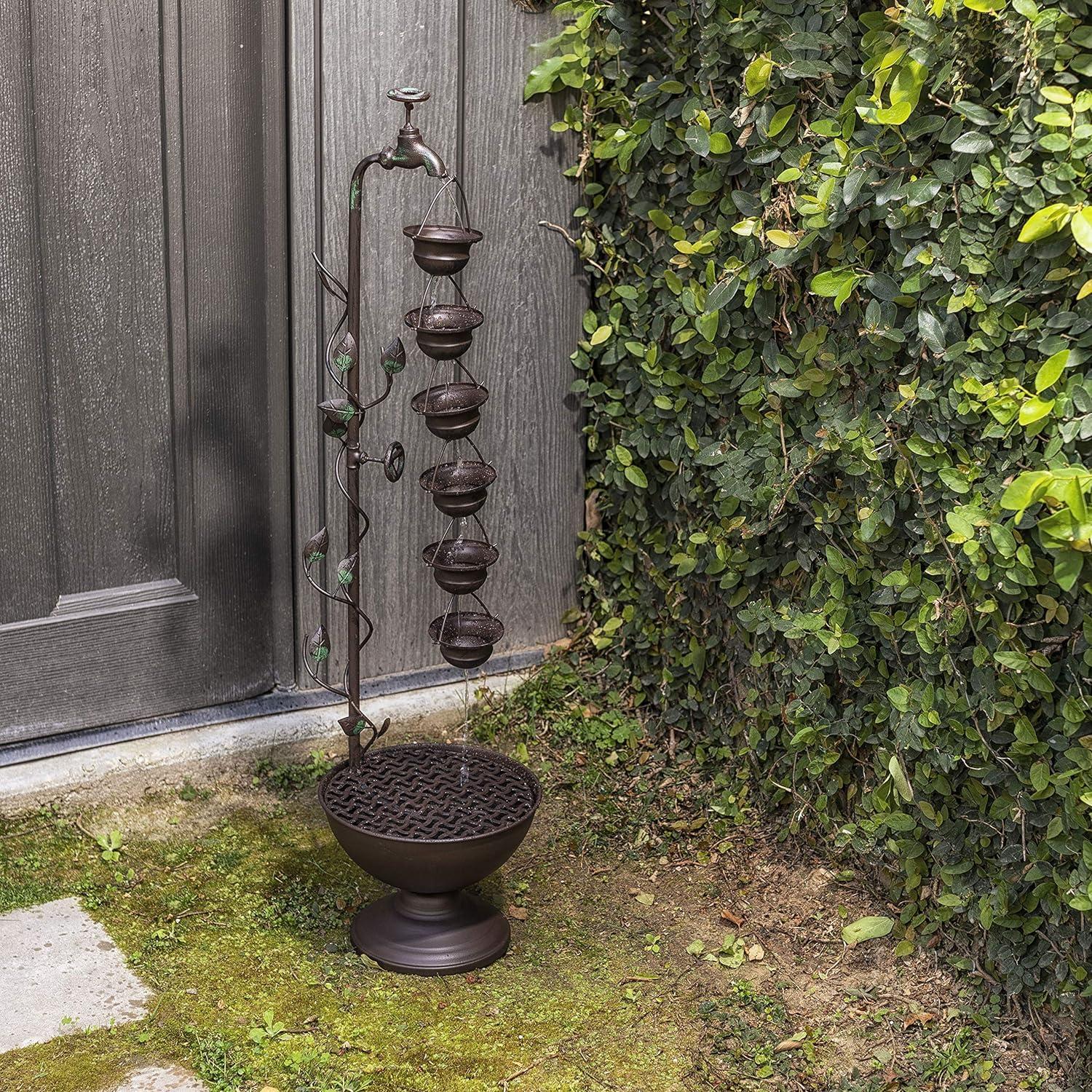 Bronze 6-Cup Tiered Outdoor Floor Fountain