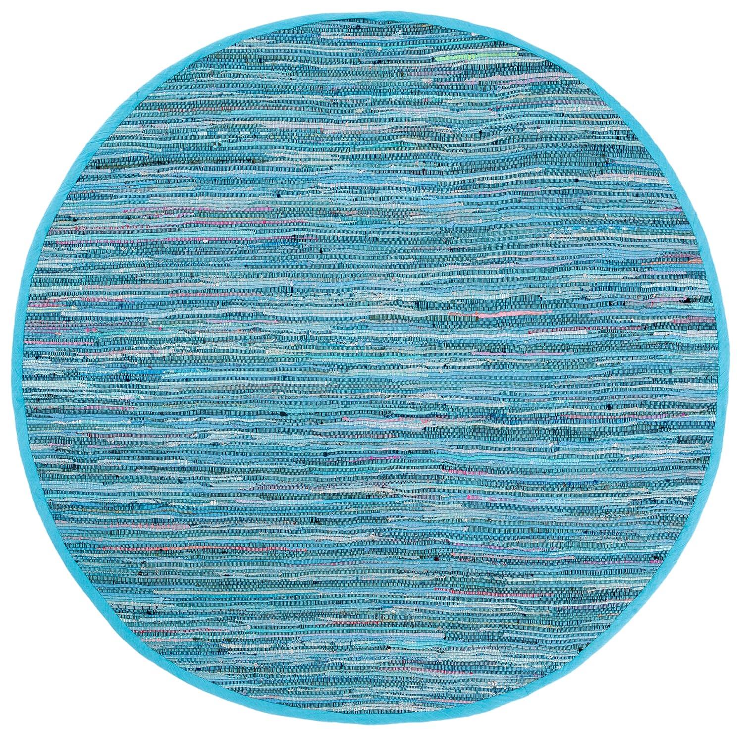 Rag Rug RAR121 Hand Woven Indoor Accent Rug - 4' Round - Blue/Multi - Safavieh