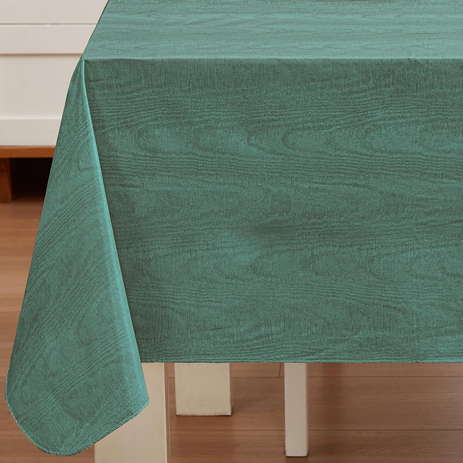 Hunter Green Moire Wavy Solid 52 x 52 inch Square Vinyl Dining Tablecloth with Flannel Backing