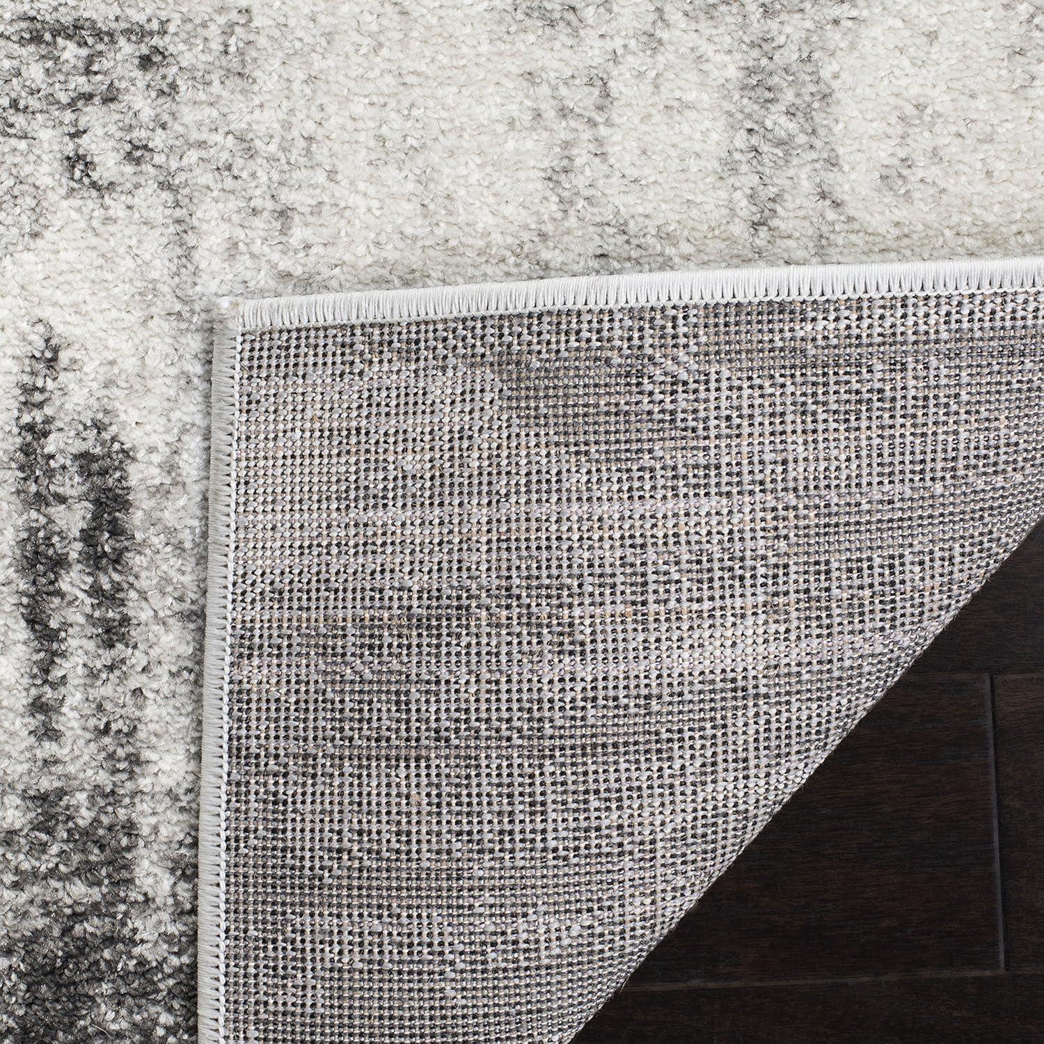 6' Square Gray and Ivory Abstract Synthetic Area Rug