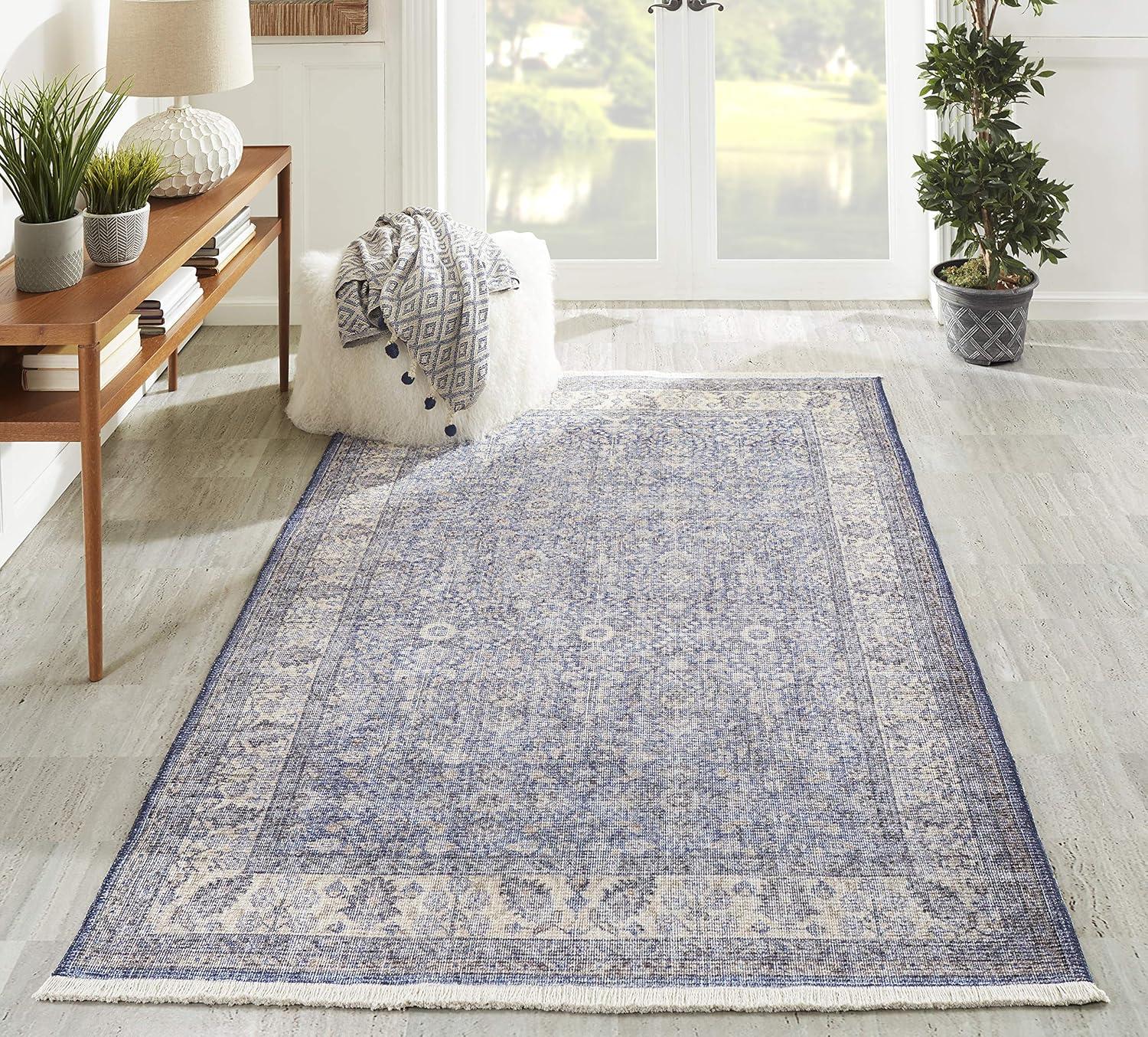 Momeni  Helena Polyester and Cotton Trditional Area Rug Blue 5' X 8' 5' x 8' Accent, Indoor Rectangle