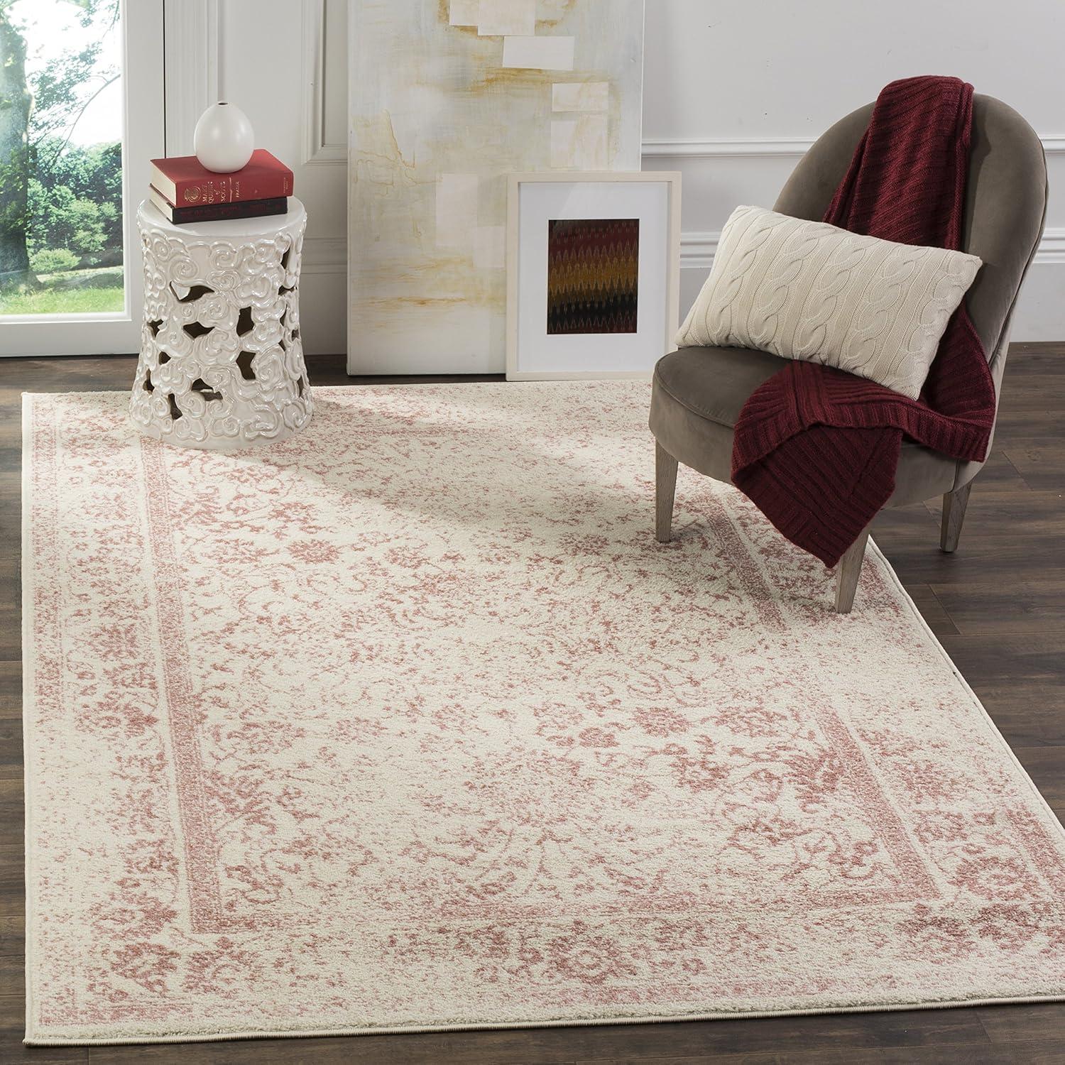 Adirondack ADR109 Machine Made Indoor Area Rug - Ivory/Rose - 5'x5' - Safavieh