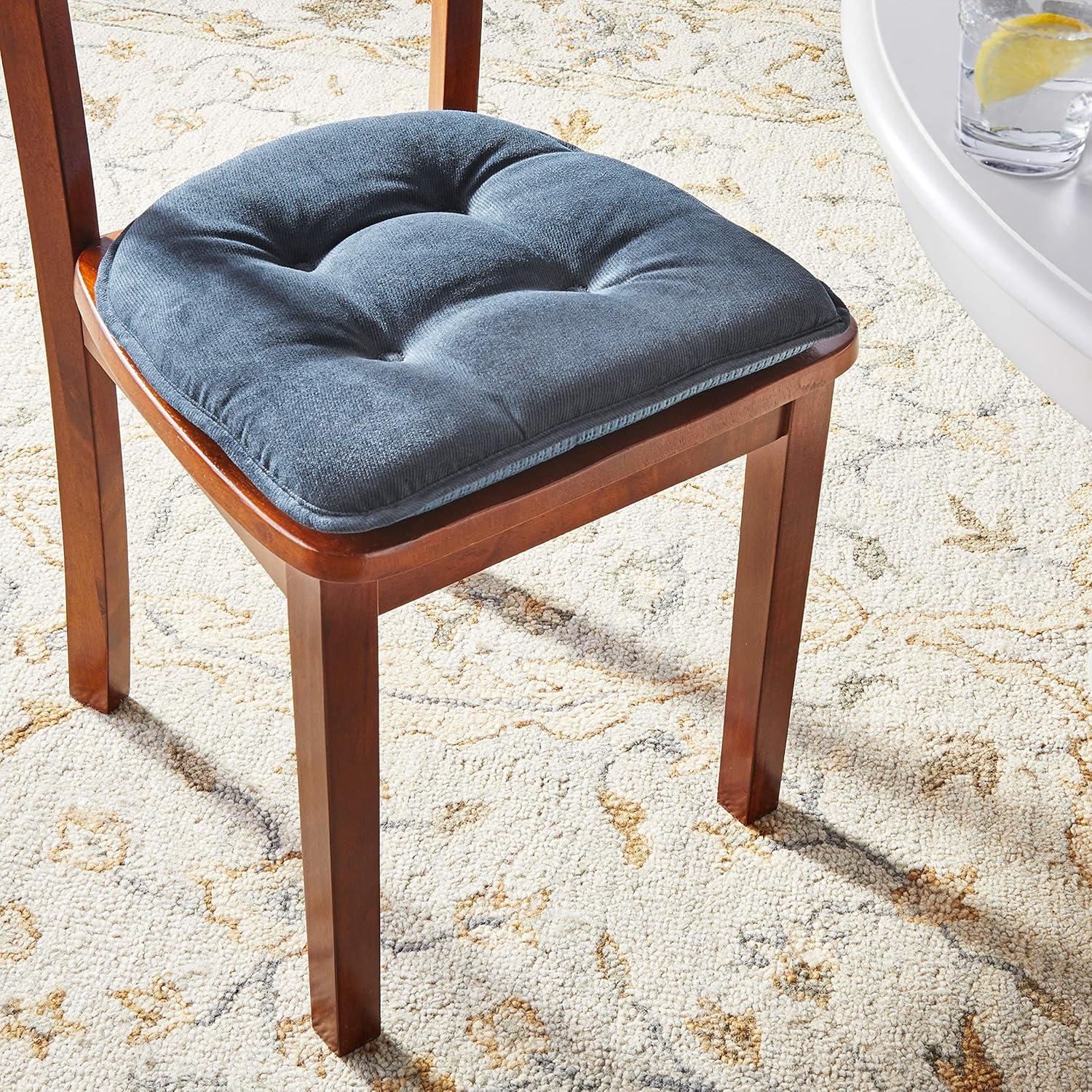 Non-Slip Tufted Chair Cushions for Dining Room, Kitchen and Office Use, U-Shaped Skid-Proof Seat Pad, 15x16 Inches, 4 Pack, Indigo Blue