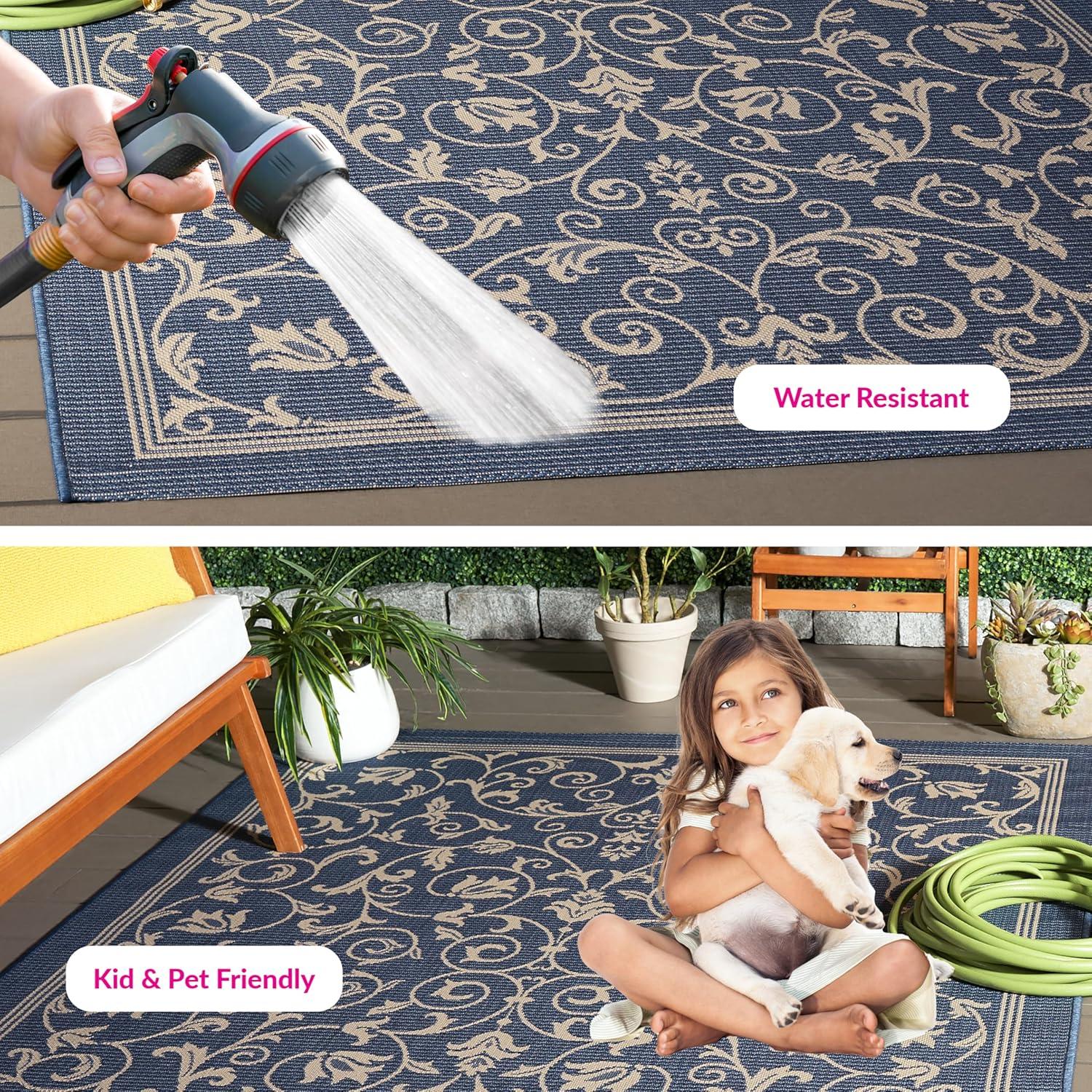 Courtyard CY2098 Power Loomed Indoor and Outdoor Area Rug - Navy/Beige - 5'3"x7'7" - Safavieh