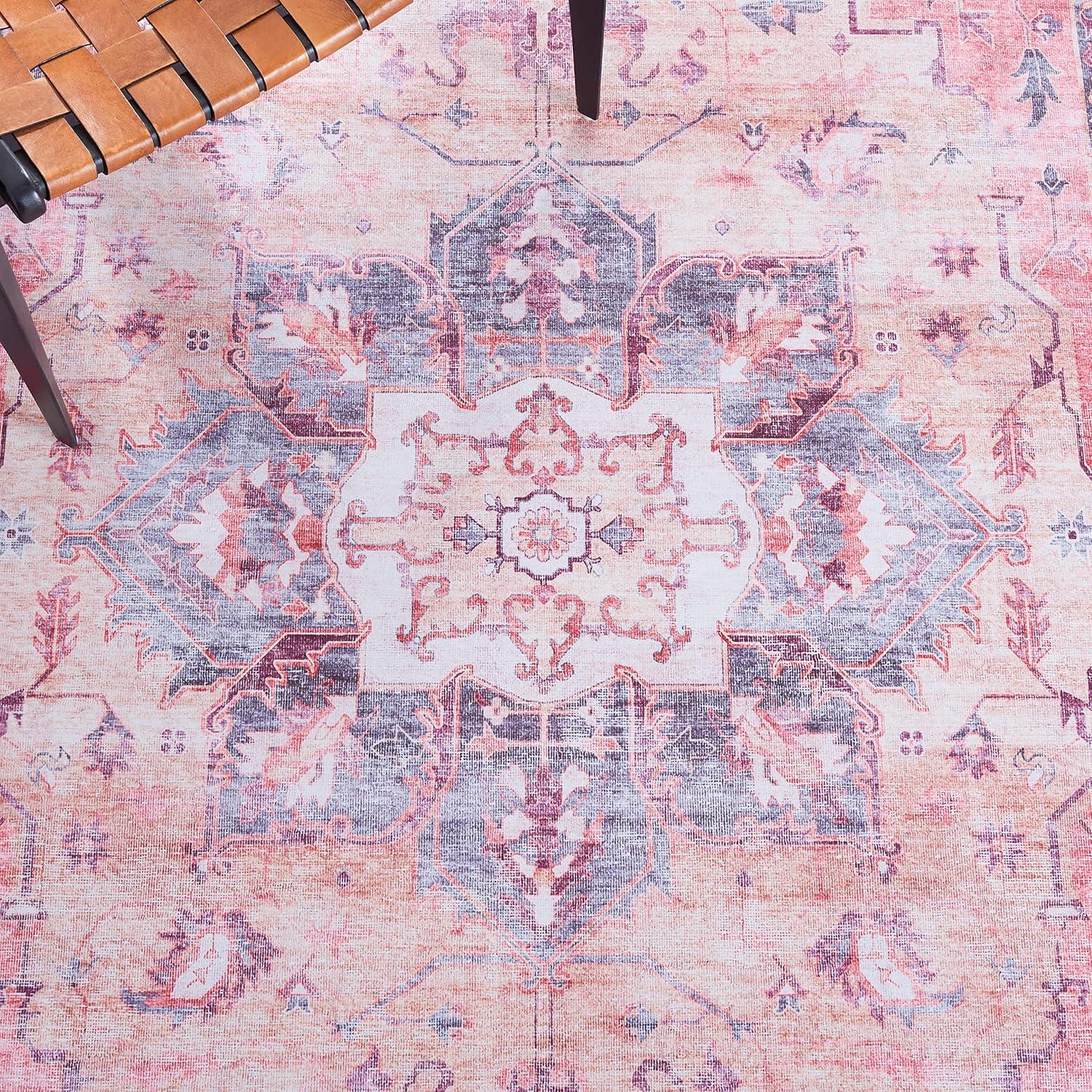 Tucson TSN163 Power Loomed Machine Washable Area Rug - Rust/Beige - 6'x6' - Safavieh.