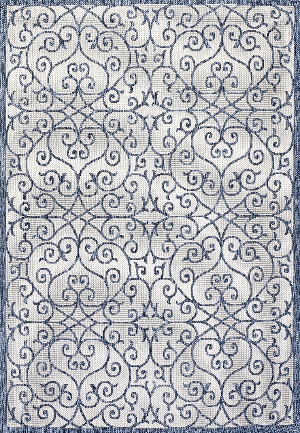 4' x 6' Madrid Vintage Filigree Textured Weave Indoor/Outdoor Area Rug, Blue/Cream - JONATHAN Y