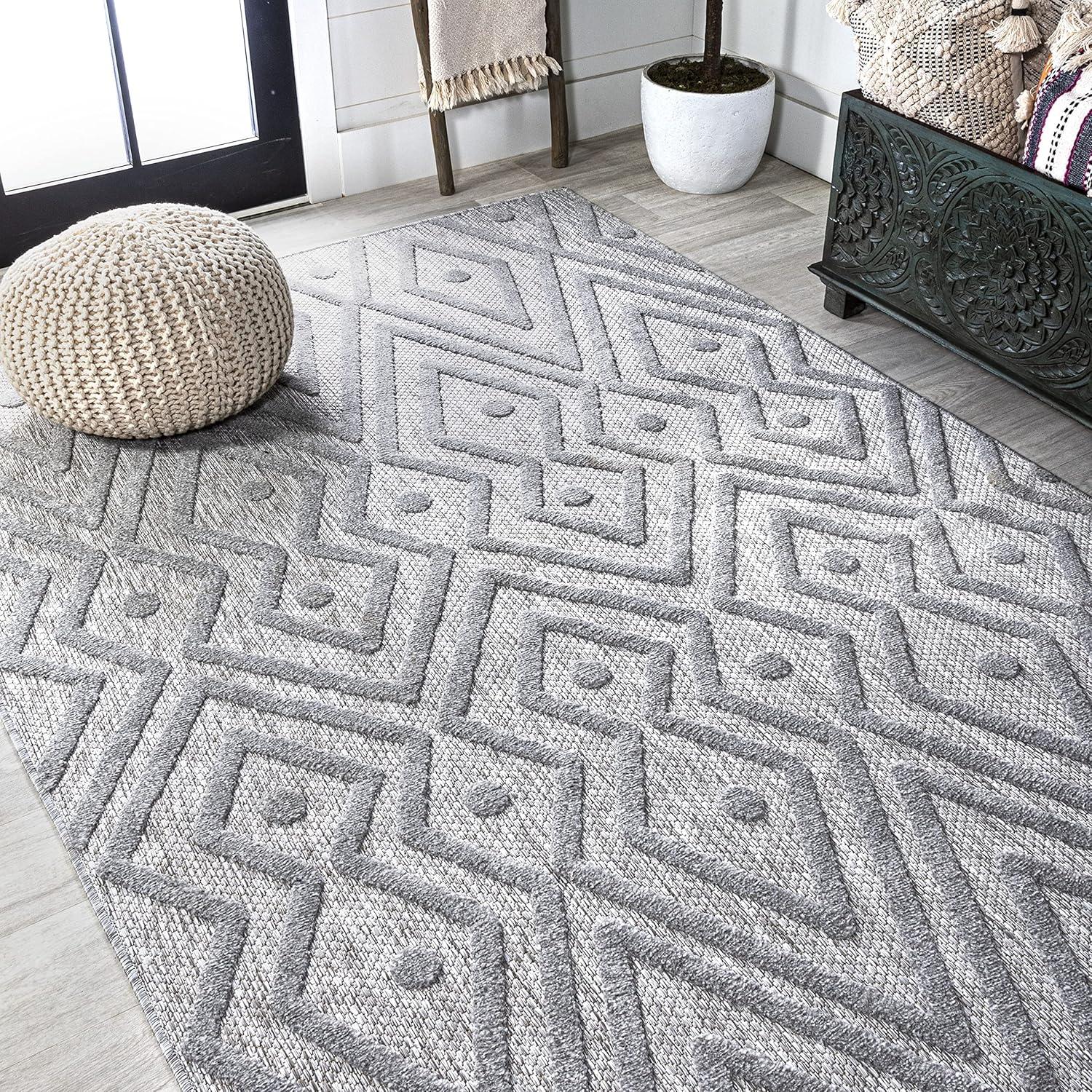 5'x8' Balansat Moroccan Diamond Indoor/Outdoor Area Rug, Light Gray - JONATHAN Y