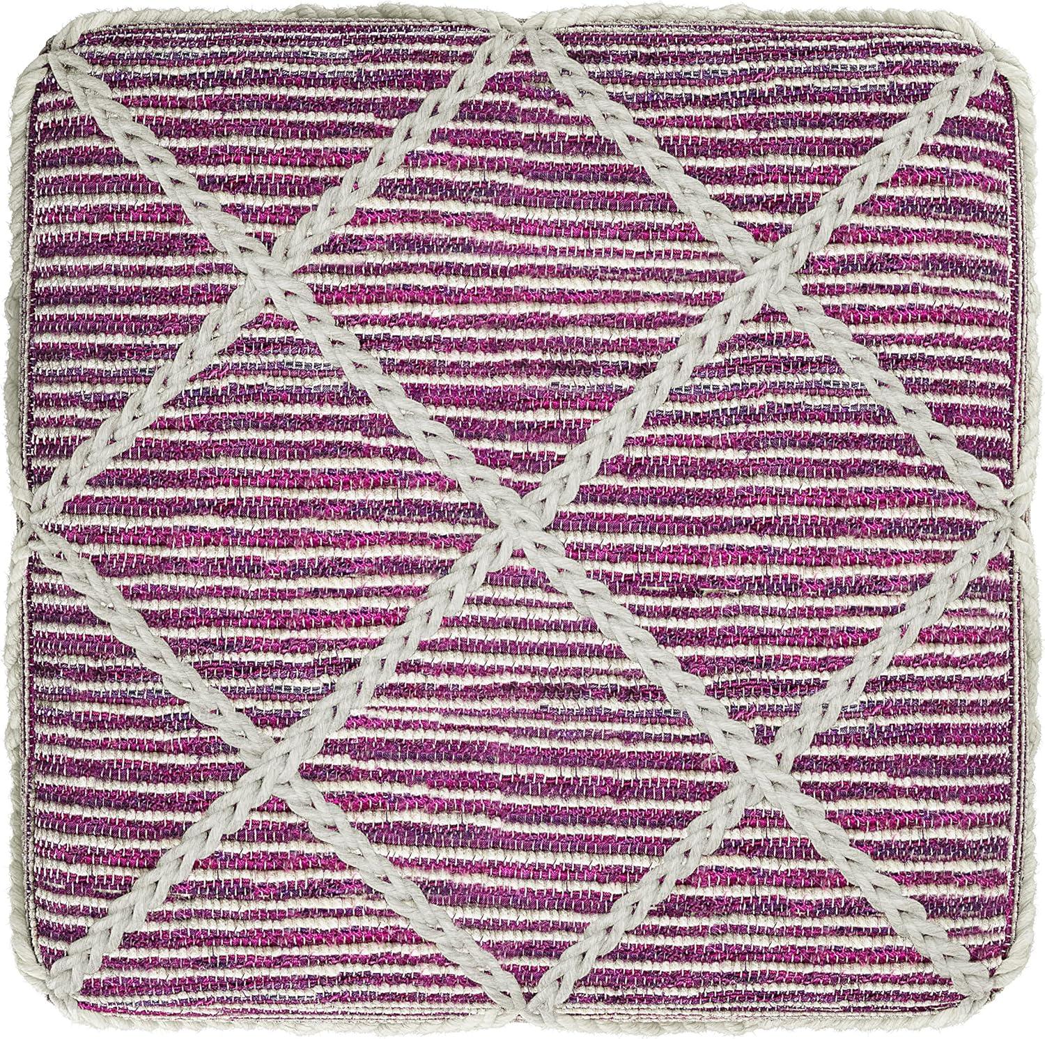 TJUNBOLIFE Cowan 20 Inch Contemporary Square Pouf in Magenta and Natural Handloom Woven  For the Living Room  Bedroom and  Room