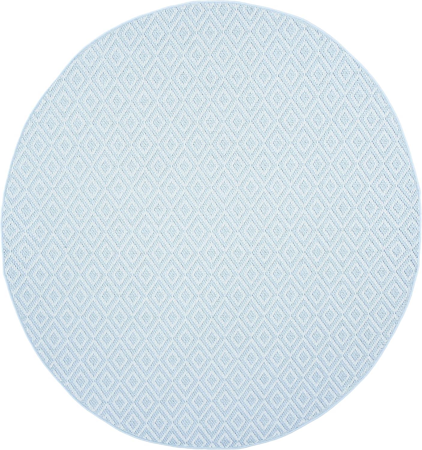 SAFAVIEH Bermuda Rio Geometric Indoor/Outdoor Area Rug, Light Blue/Cream, 8' x 8' Round