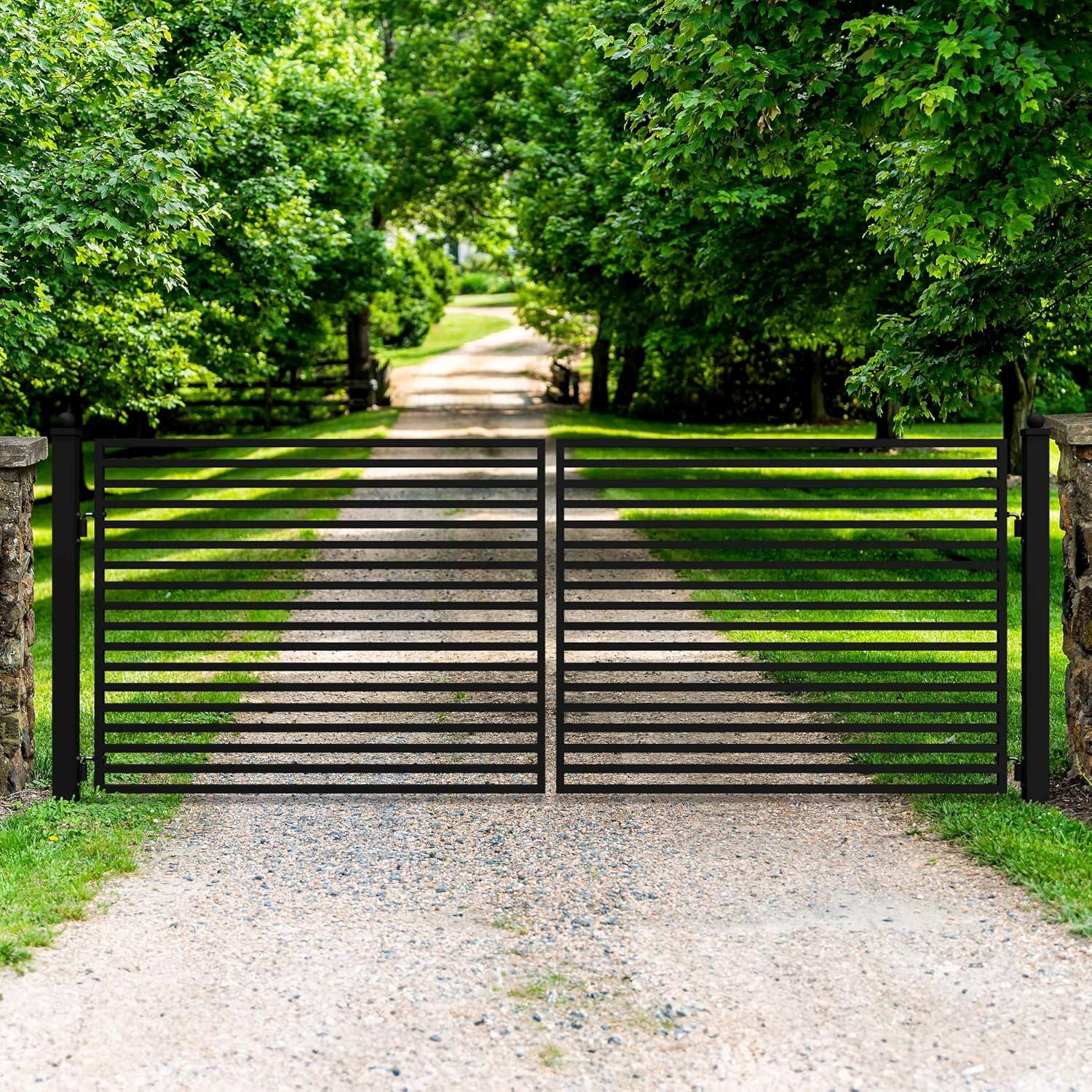 ALEKO Milan Style Dual Swing Galvanized Steel Driveway Gate 14 feet Black