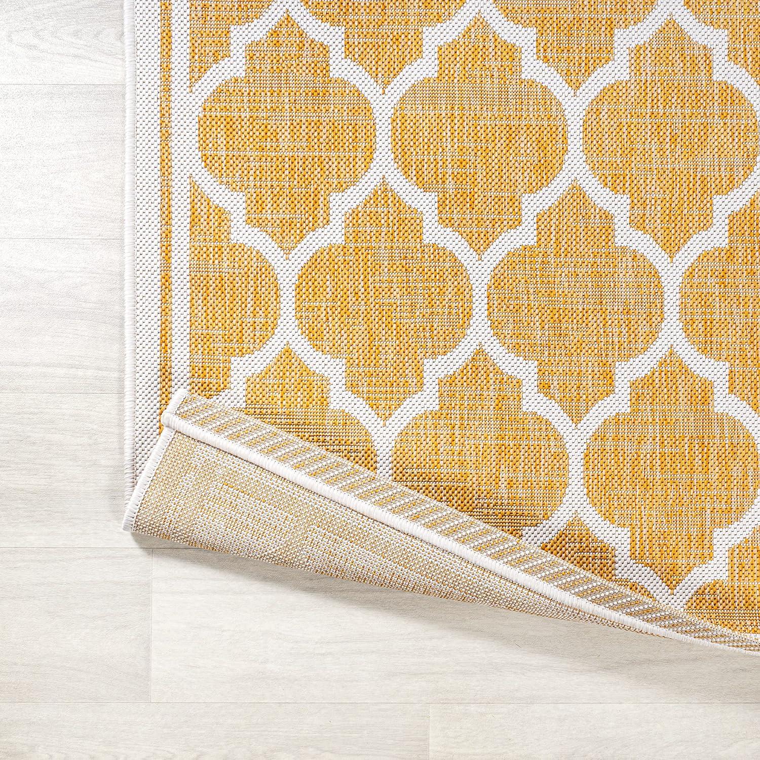 9' x 12' Trebol Moroccan Trellis Textured Weave Indoor/Outdoor Area Rug, Yellow/Cream - JONATHAN Y