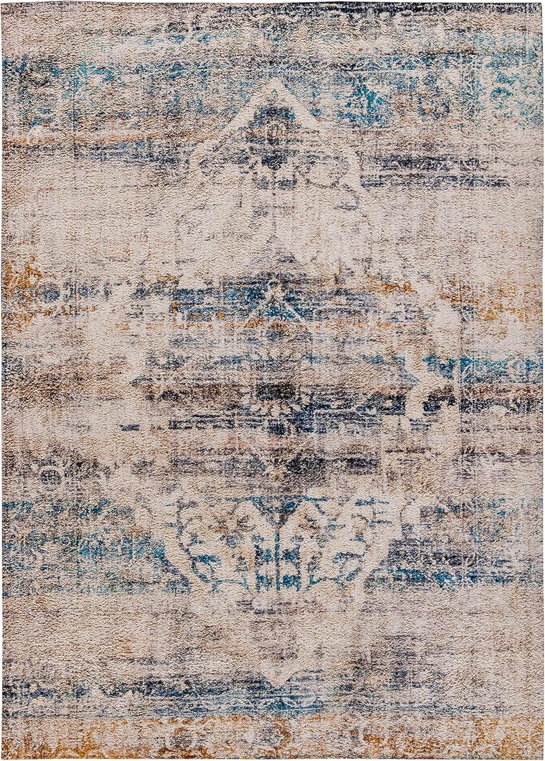 Old English Distressed Blue Synthetic Area Rug - 8' x 10'