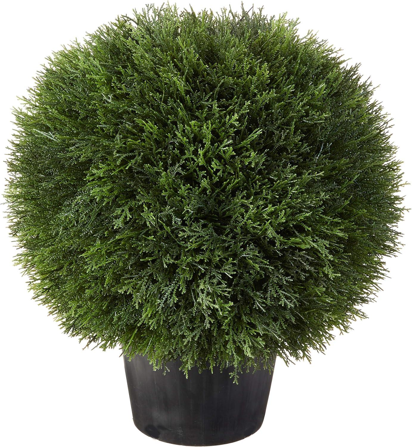 20-Inch Faux Cedar Ball Topiary in Black Plastic Pot