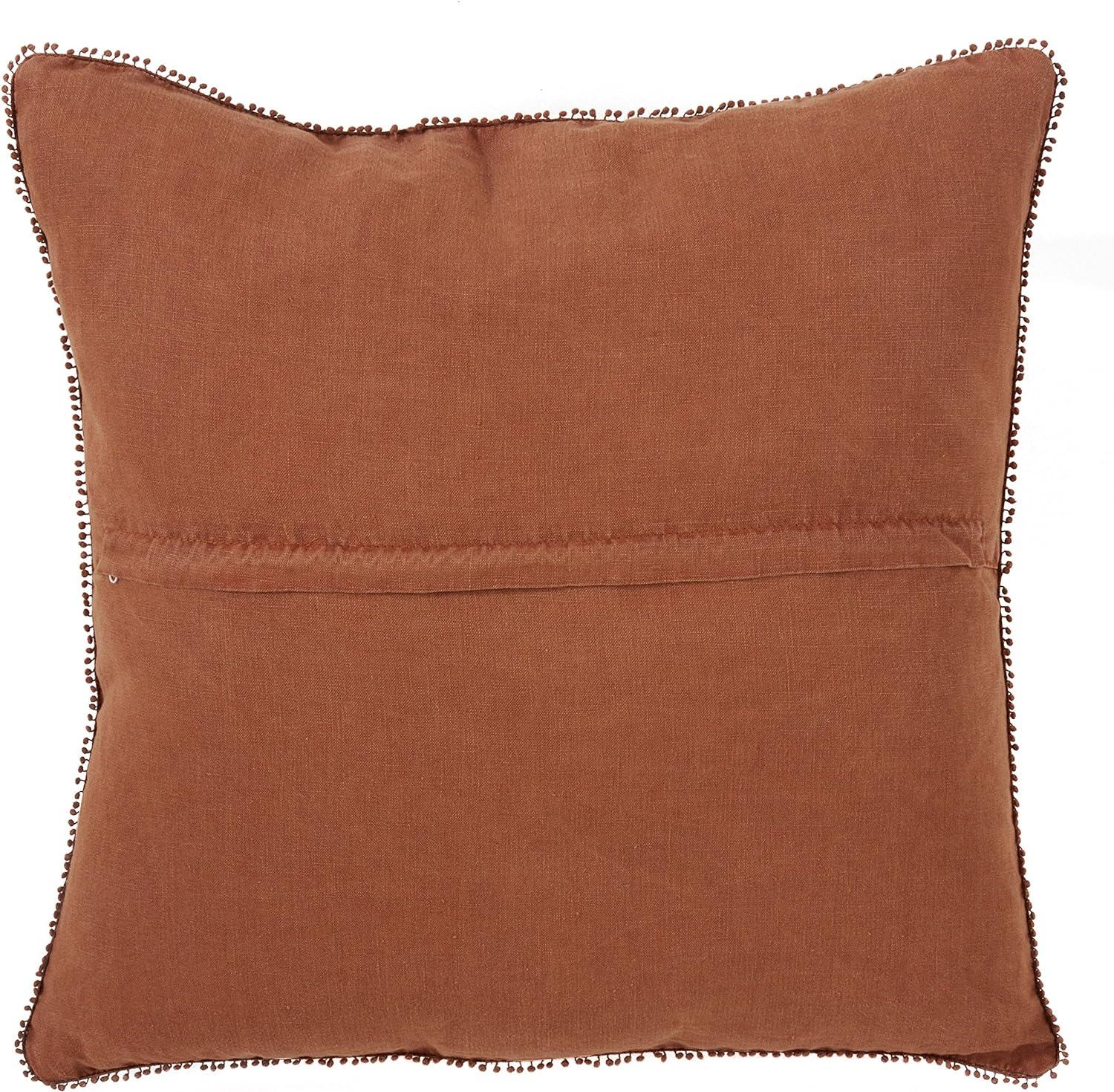 Terracotta Linen 27" Square Pom-Pom Throw Pillow