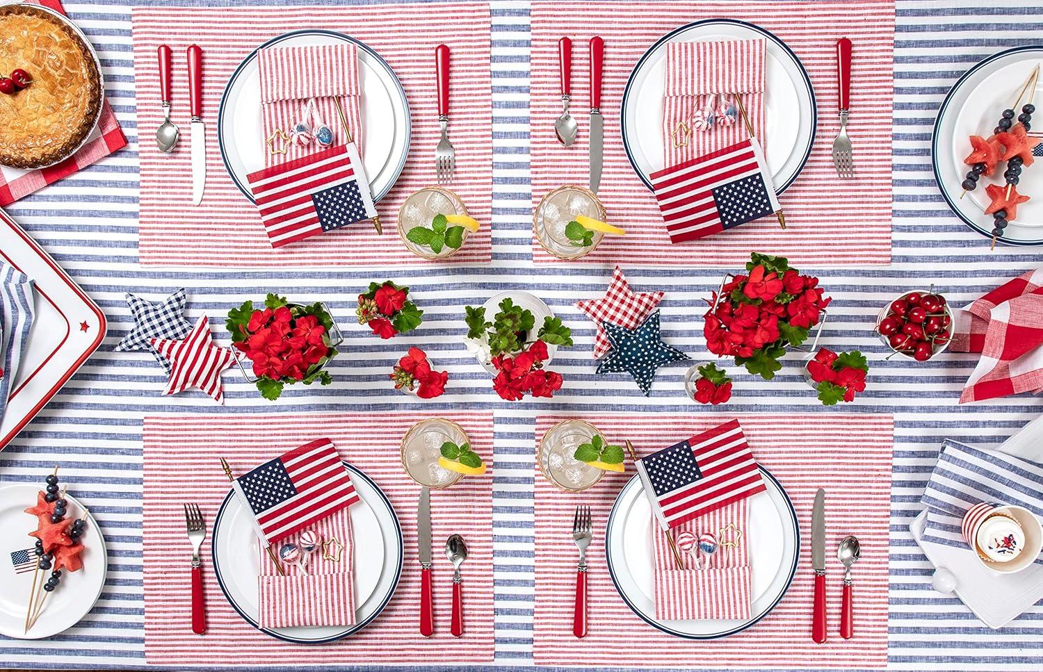 Solino Home Narrow Stripe - 100% Pure Linen Dinner Napkins (Set of 4)