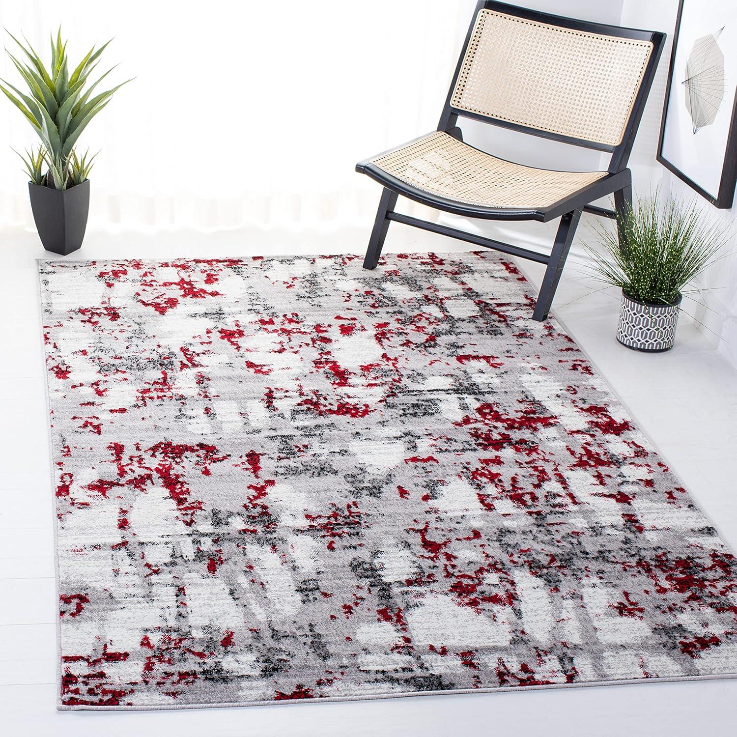 Elegant Red Medallion 47" Square Synthetic Rug