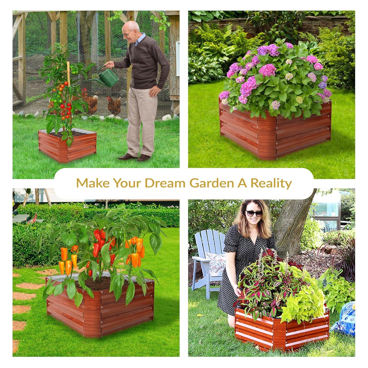 Sunnydaze Raised Hot Dip Galvanized Steel Garden Bed Planter for Plants, Vegetables, and Flowers - 24" Square x 12" Deep - Brown