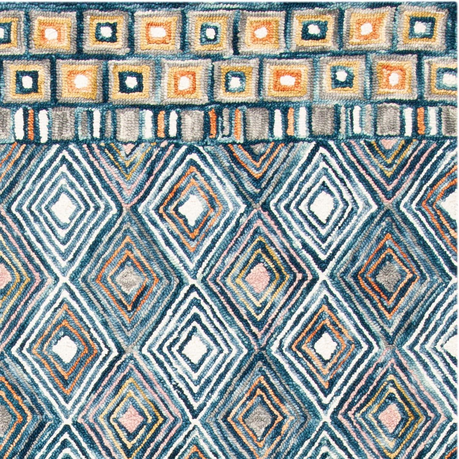 Handmade Rustic-Chic Blue Wool 6' x 9' Geometric Area Rug