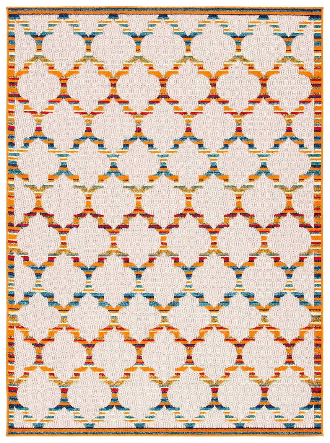 Cabana CBN333 Power Loomed UV Resistant Indoor/Outdoor Area Rug - Ivory/Orange - 4'5"x6'5" - Safavieh