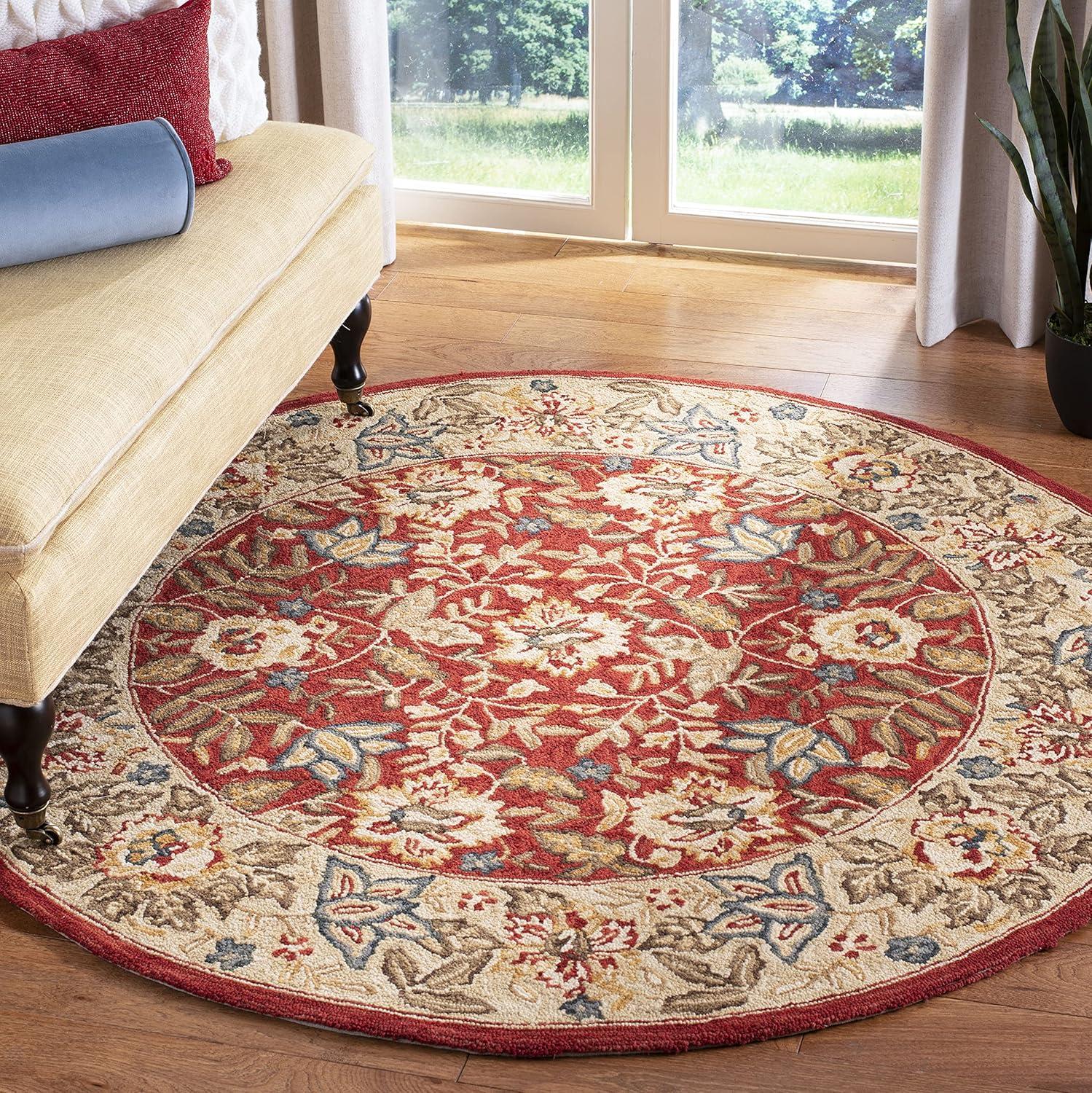 Chelsea HK140 Hand Hooked Area Rug - Red/Ivory - 8' round - Safavieh.