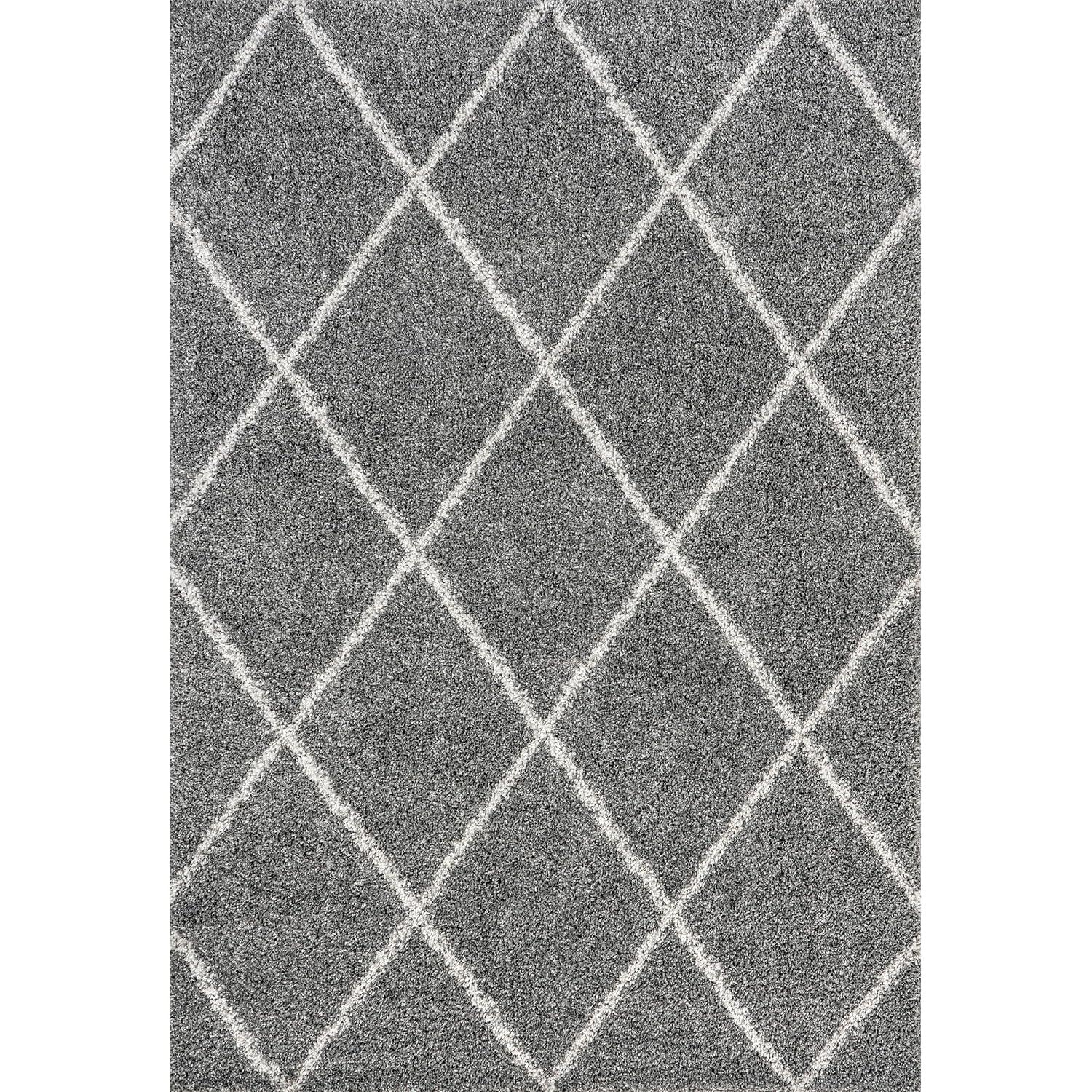 Nuloom Tess Trellis 5x8 Shag Indoor Area Rug for Living Room Bedroom Dining Room Nursery, Dark Grey/Ivory