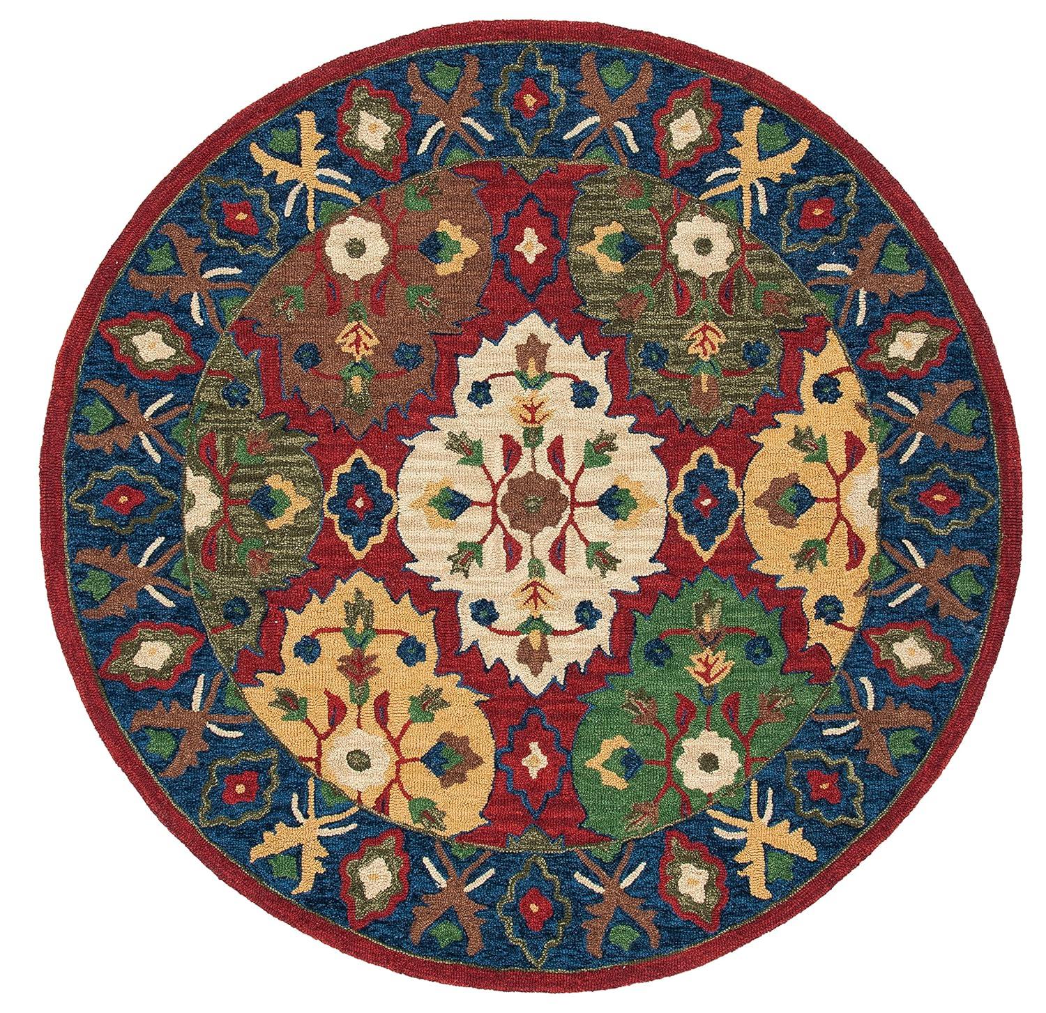 Heritage HG354 Hand Tufted Area Rug - Red/Blue - 6' Round - Safavieh.