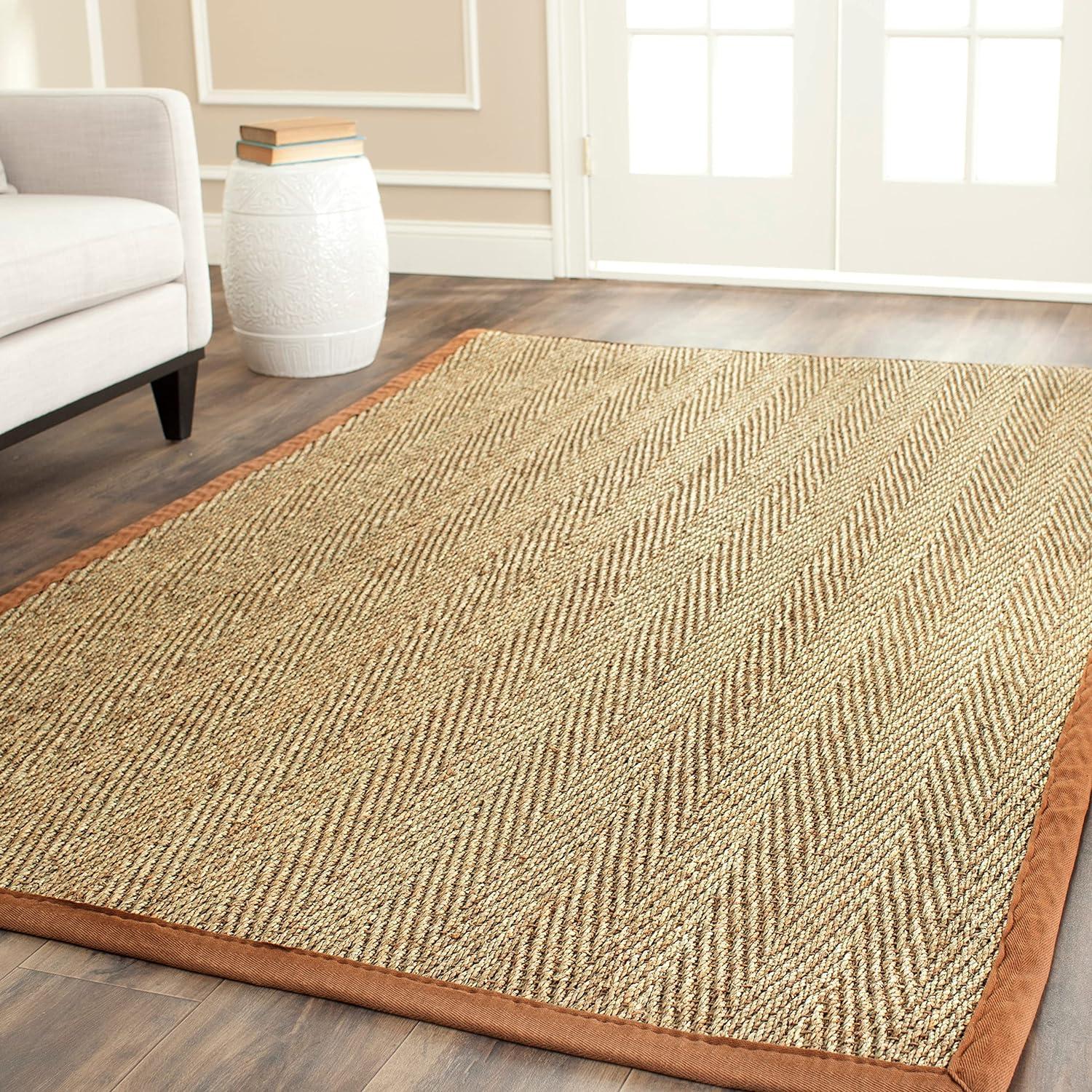 SAFAVIEH Natural Fiber Maisy Border Seagrass Runner Rug, Natural/Black, 2'6" x 10'