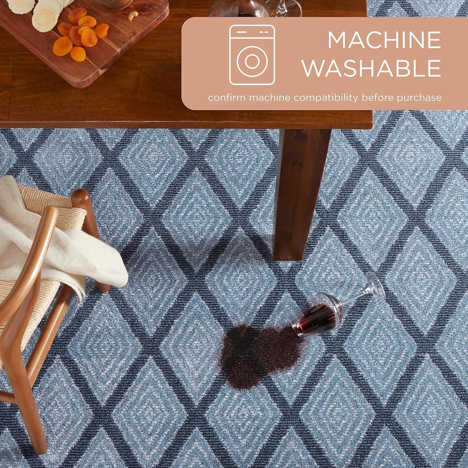 Town & Country Everyday Rein Solid Diamond Everwash Non-Slip Backing Washable Area Rug Blue