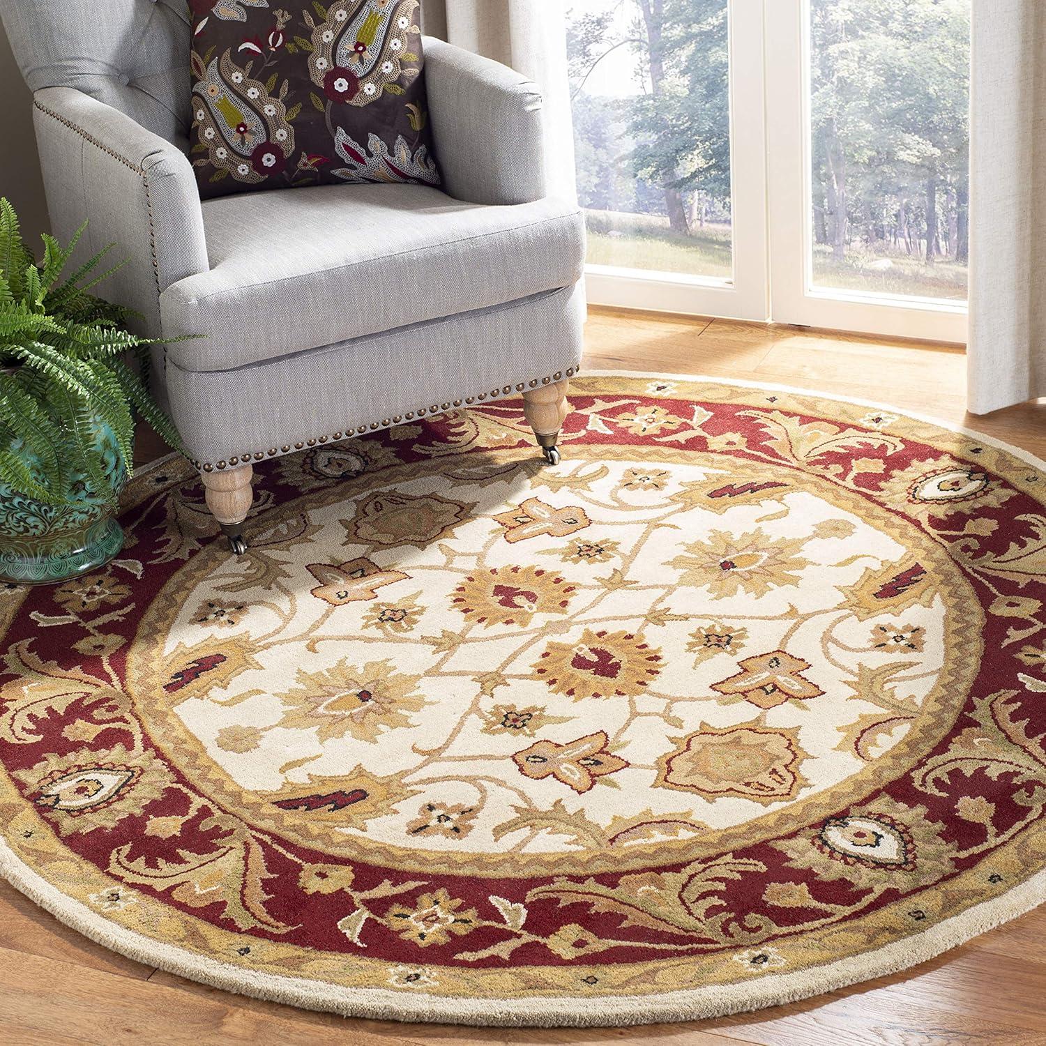 Classic CL244 Hand Tufted Accent Rug - Ivory/Red - 3'6" Round - Safavieh.