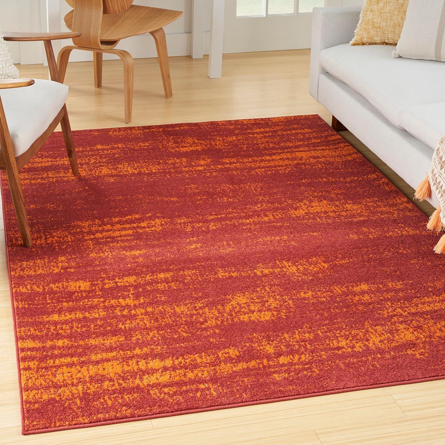 Nourison Essentials Abstract Low Pile Indoor Outdoor Area Rug 5' x 7' Red