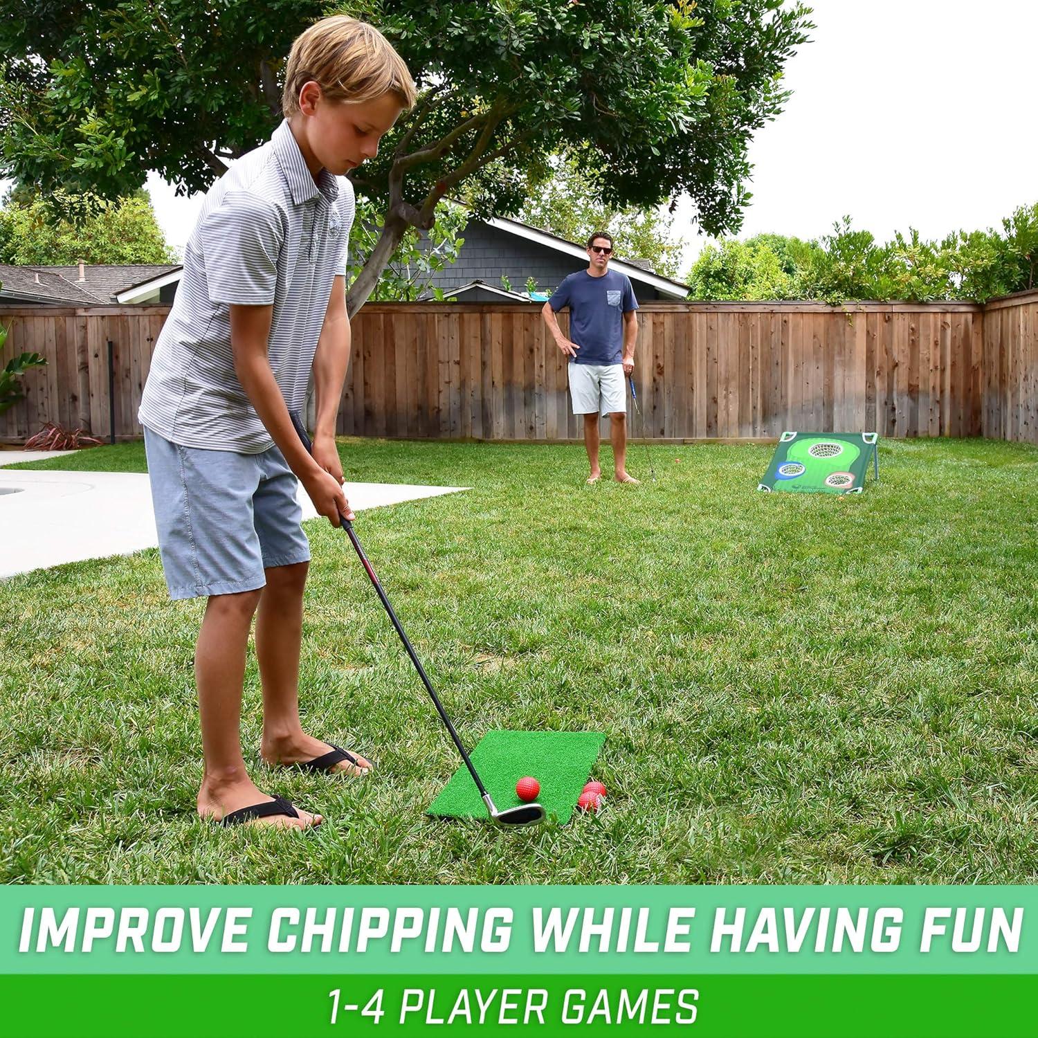 GoSports BattleChip Backyard Golf Cornhole Games – Includes Targets, Chipping Mats, Foam Golf Balls, Scorecard and Carry Case