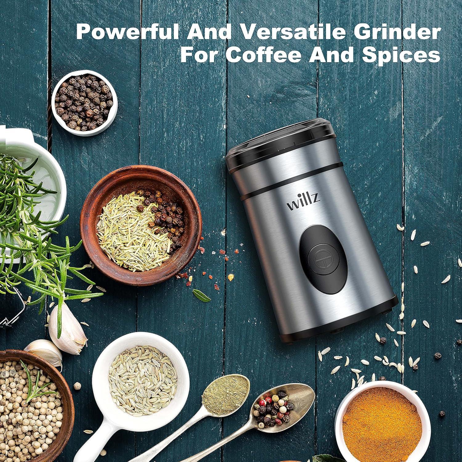 Willz 50 Gram Stainless Steel Blade Electric Coffee Grinder in Silver