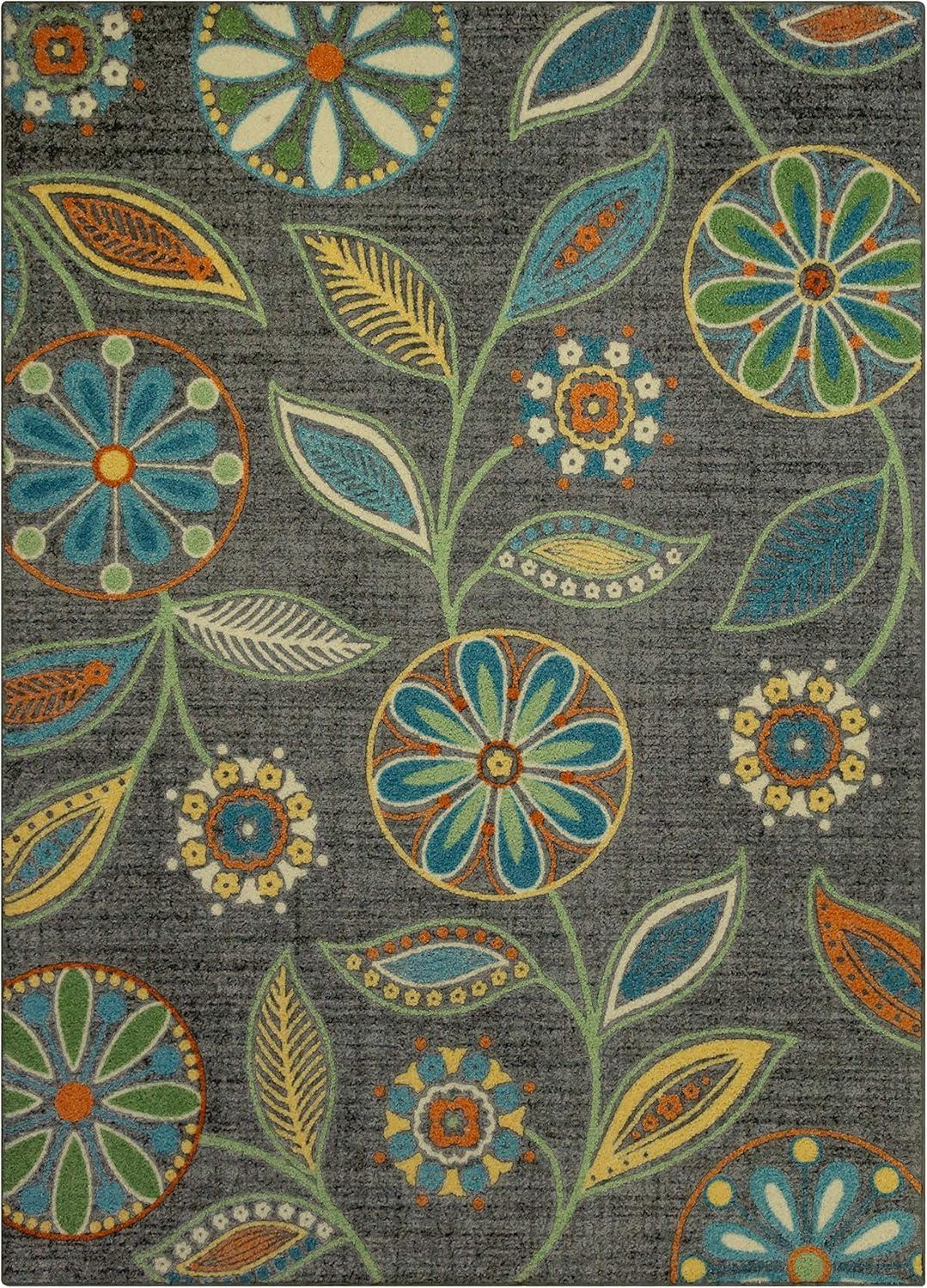 Gray Floral Tufted Synthetic Area Rug, 7' x 10'