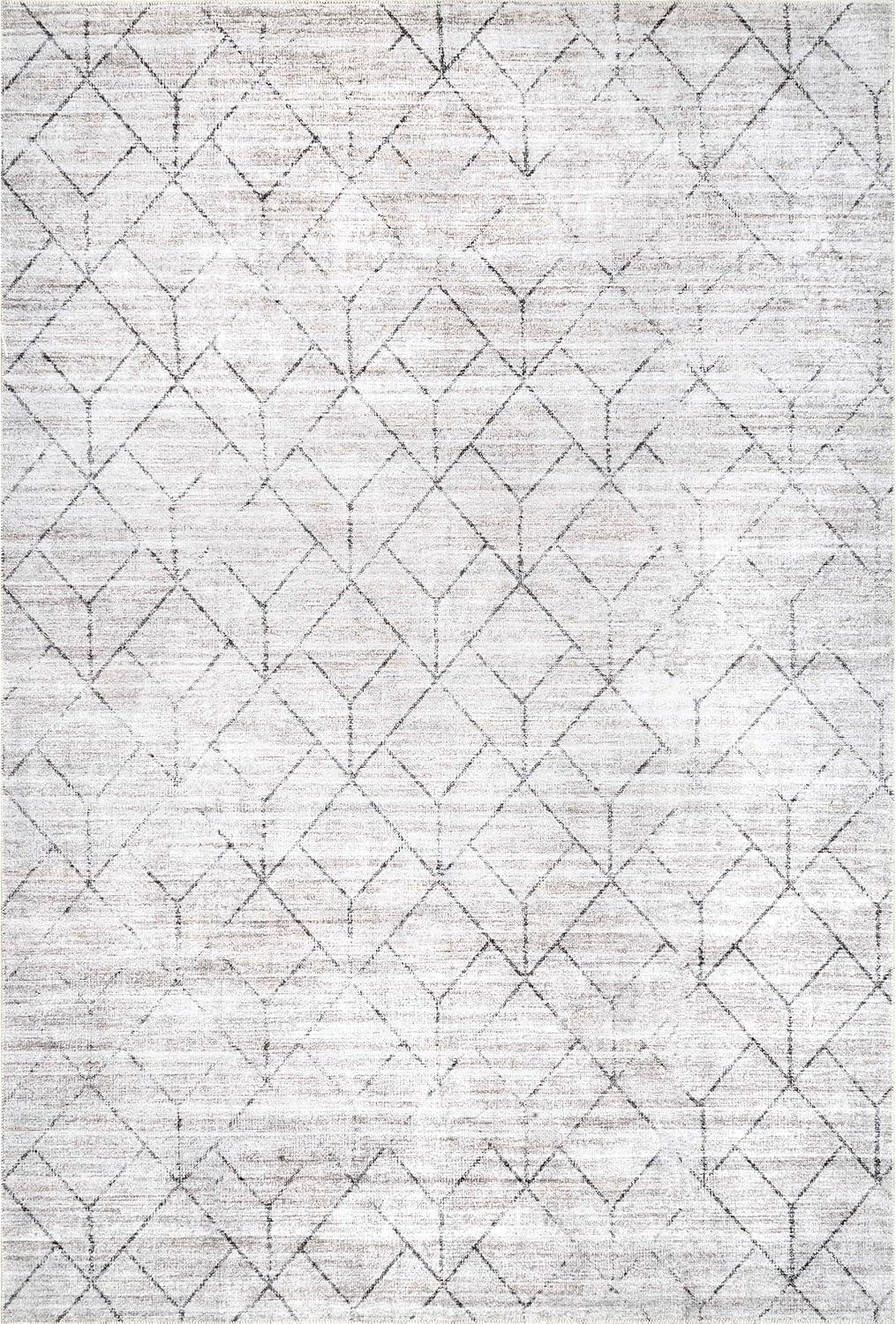 Modern Geometric Light Gray Synthetic Washable Rug, 3' x 5'