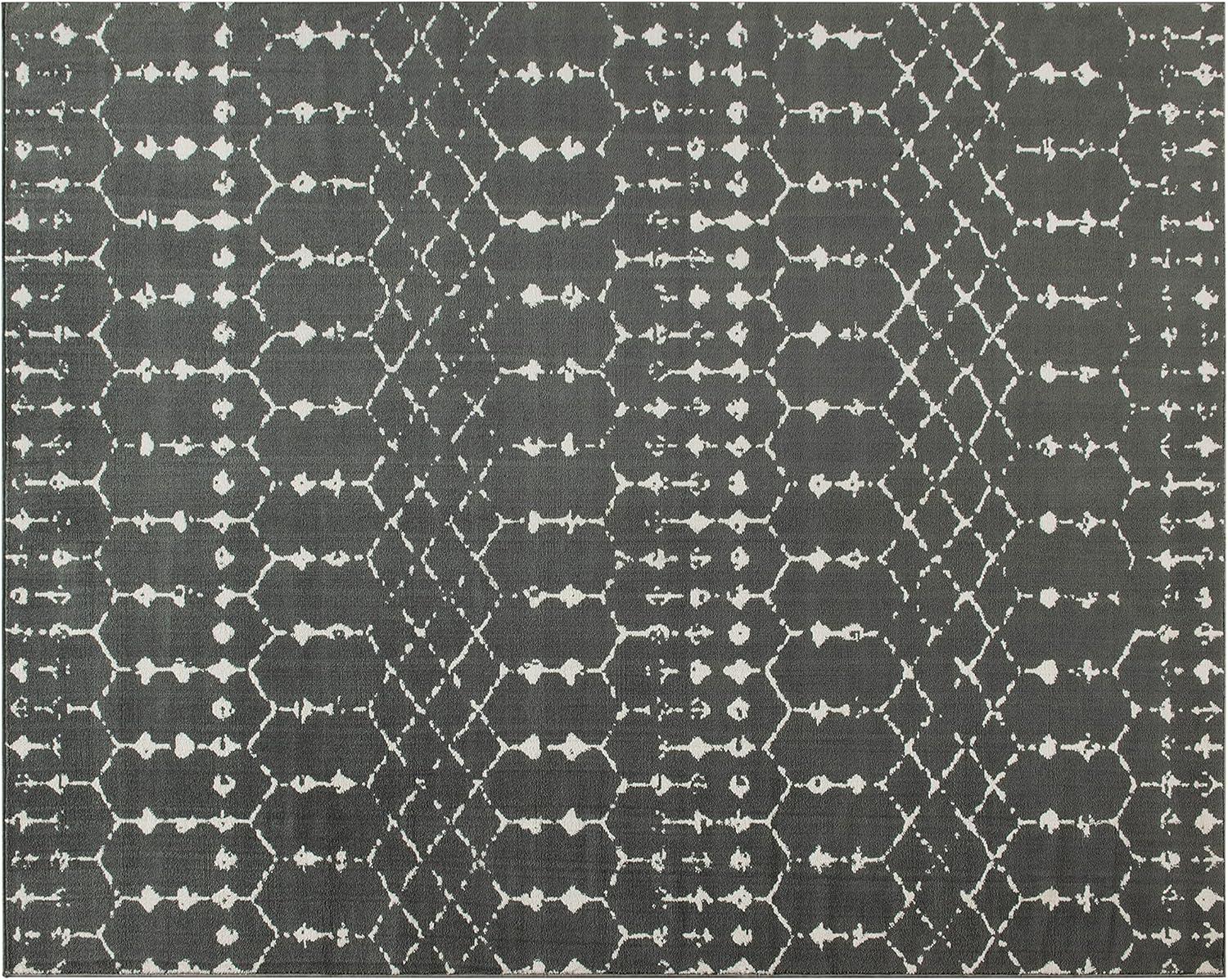 Bohemian Geometric 8' x 10' Dark Gray and Ivory Synthetic Rug