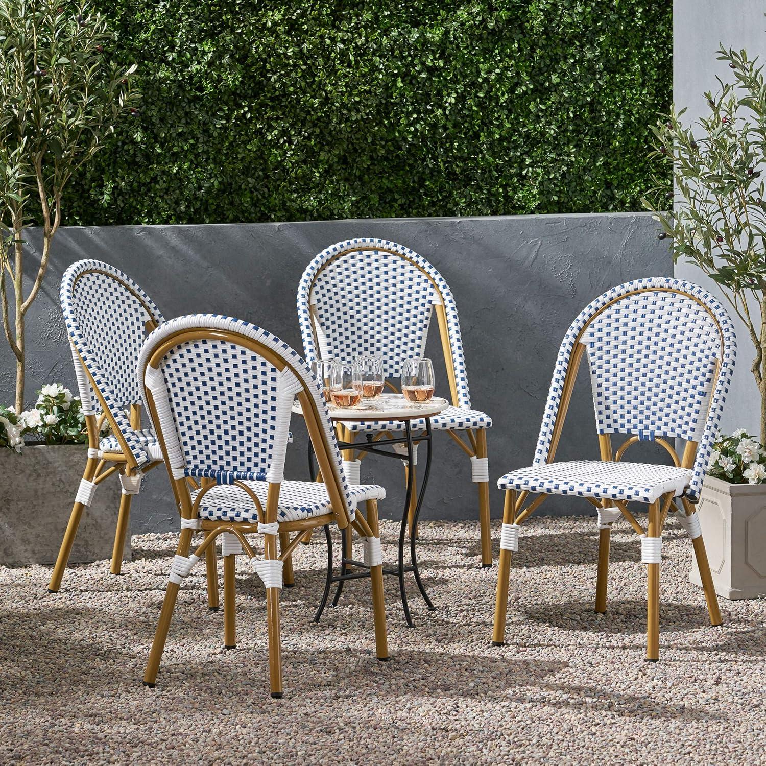 Christopher Knight Home Elize 4pk Outdoor French Cafe Chairs - Blue/White/Bamboo