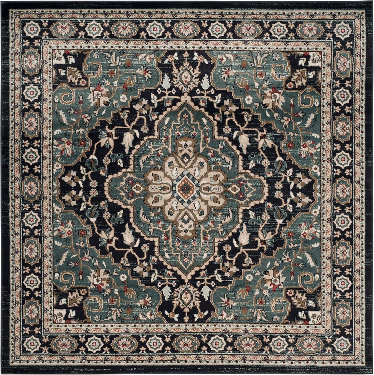 SAFAVIEH Lyndhurst Idella Traditional Bordered Area Rug, Anthracite/Teal, 7' x 7' Square