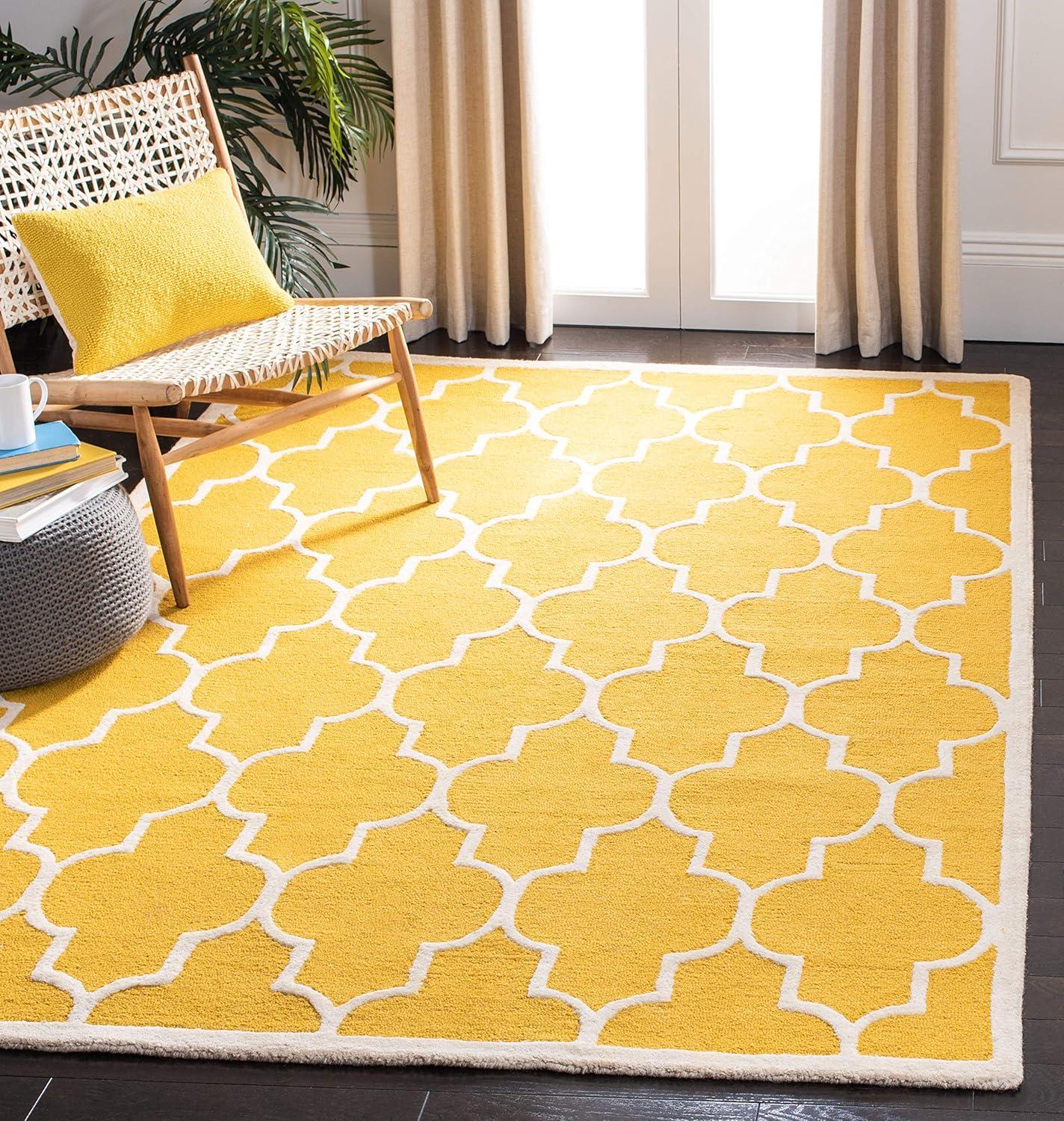 SAFAVIEH Cambridge Kevin Geometric Wool Area Rug, Gold/Ivory, 8' x 8' Square