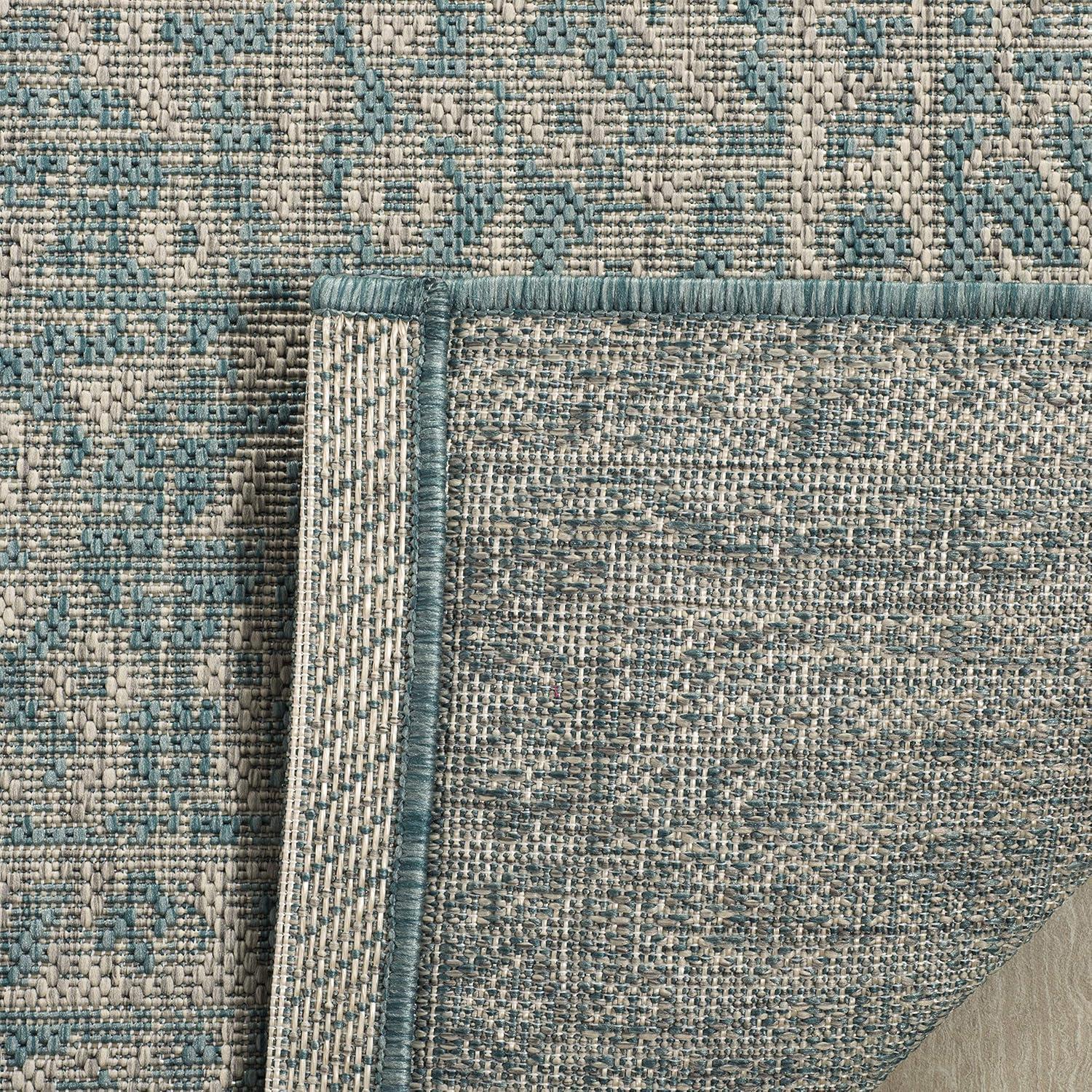 Elysian Light Grey/Aqua 9' x 12' Flat Woven Reversible Outdoor Rug