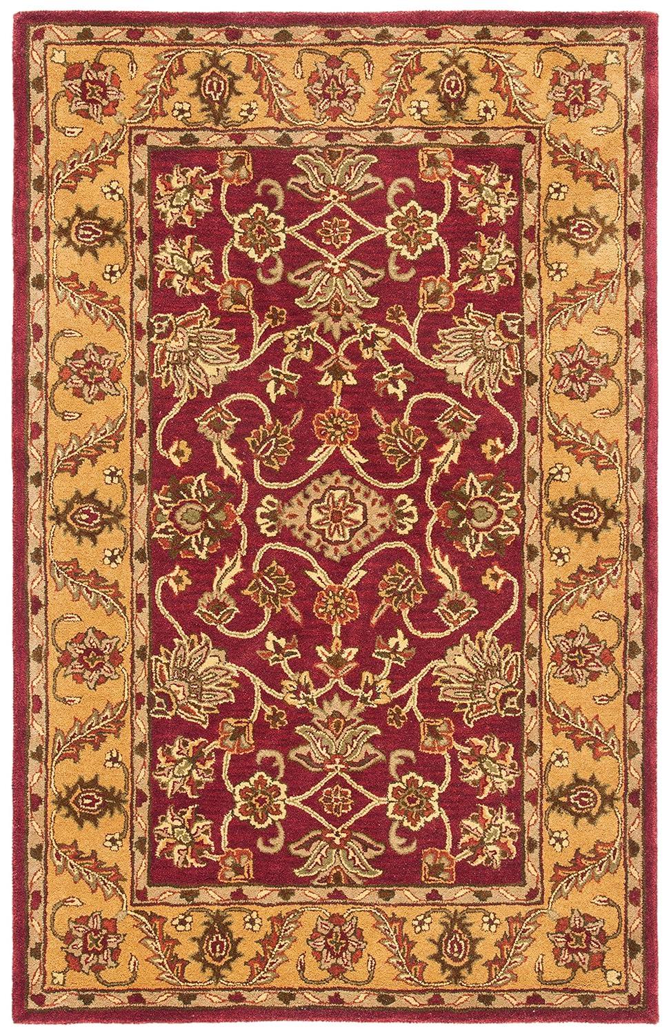 SAFAVIEH Golden Jaipur Dreda Border Wool Area Rug, Burgundy/Gold, 4' x 6'