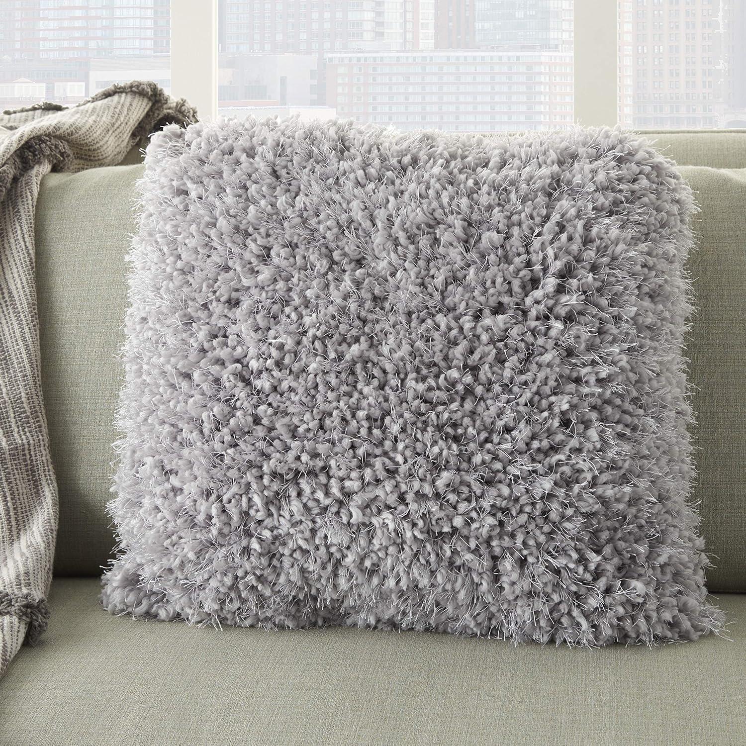 Nourison Shag Light Grey Decorative Throw Pillow , 18" x 18"