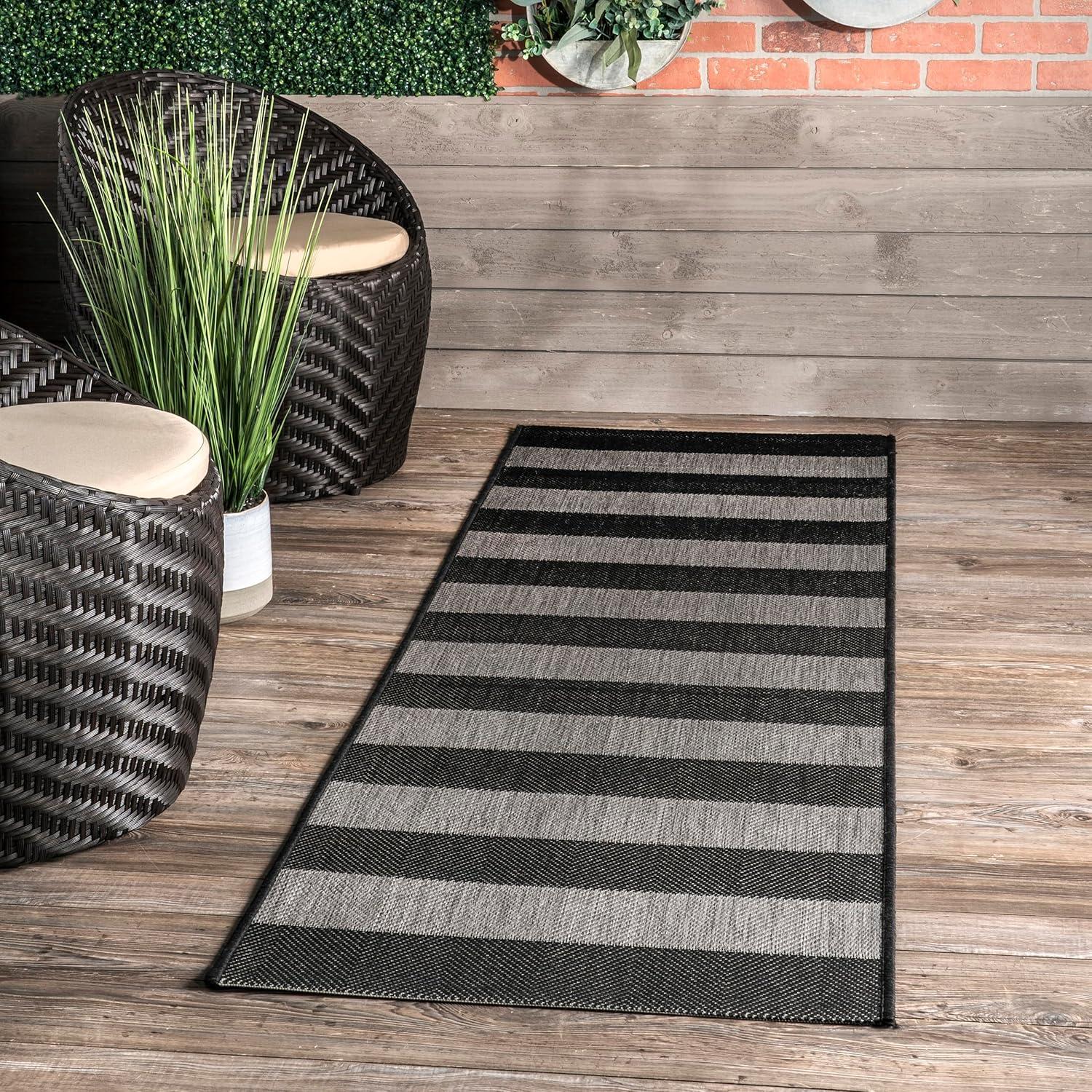 Nuloom Alexis Striped 3x5 Indoor/Outdoor Accent Rug for Living Room Patio Deck Front Porch Entryway Kitchen, Blue/Ivory