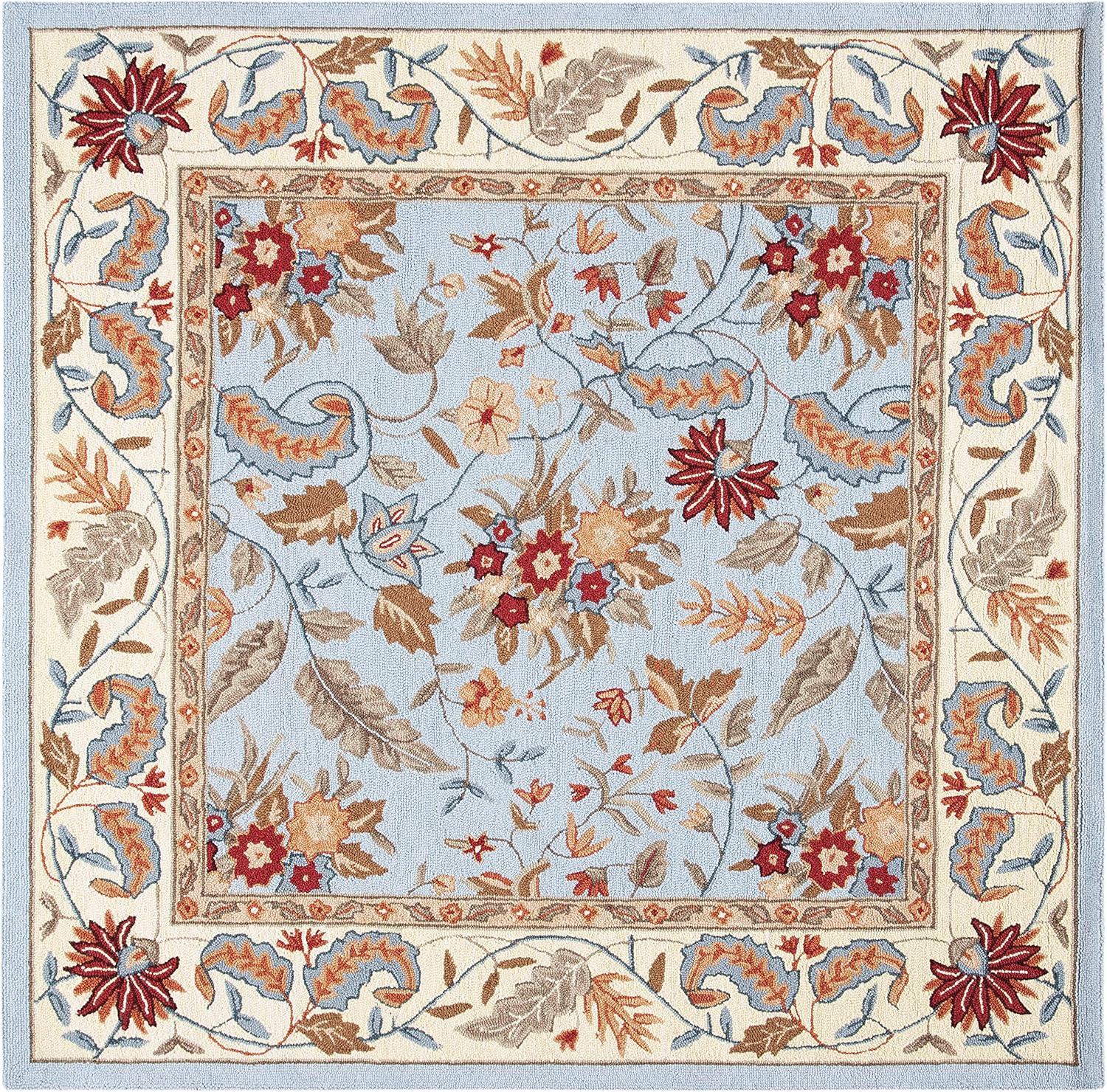 SAFAVIEH Chelsea Alaia Floral Wool Area Rug, Light Blue, 6' x 6' Square