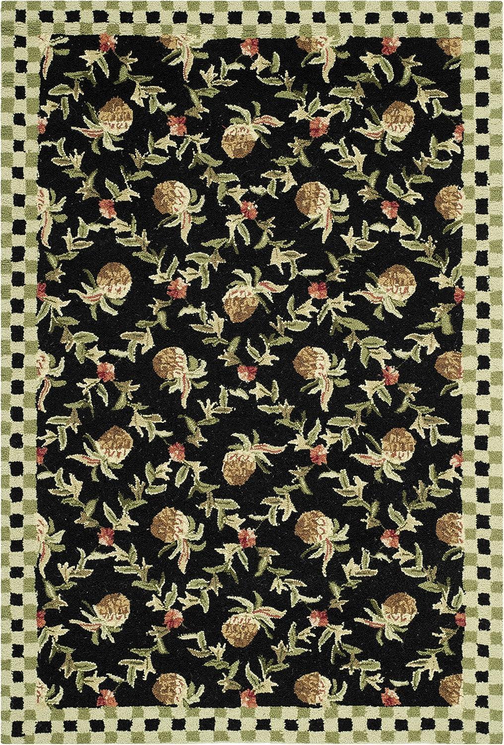 SAFAVIEH Chelsea Candelario Floral Wool Area Rug, Black/Ivory, 3'9" x 5'9"