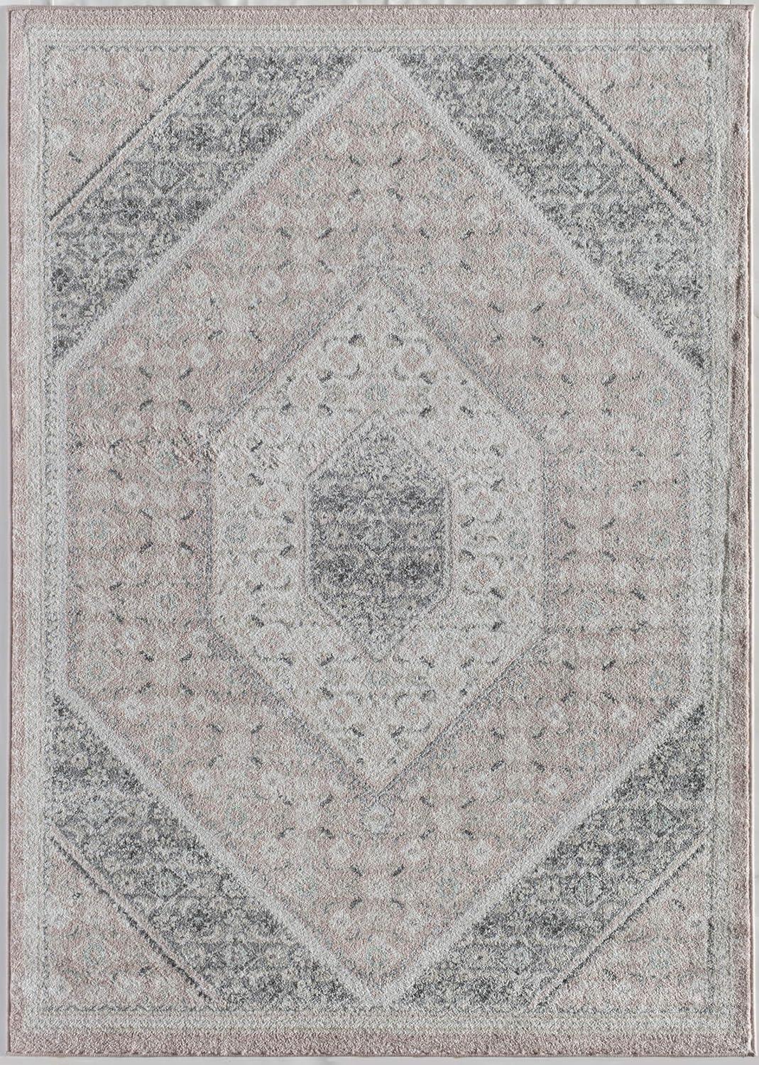 Elegant Gray Synthetic 5' x 7' Easy-Care Area Rug