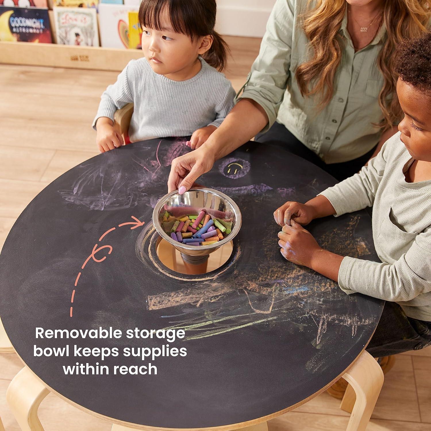ECR4Kids Bentwood Round Table and Curved Back Chair Set, Kids Furniture, 5-Piece