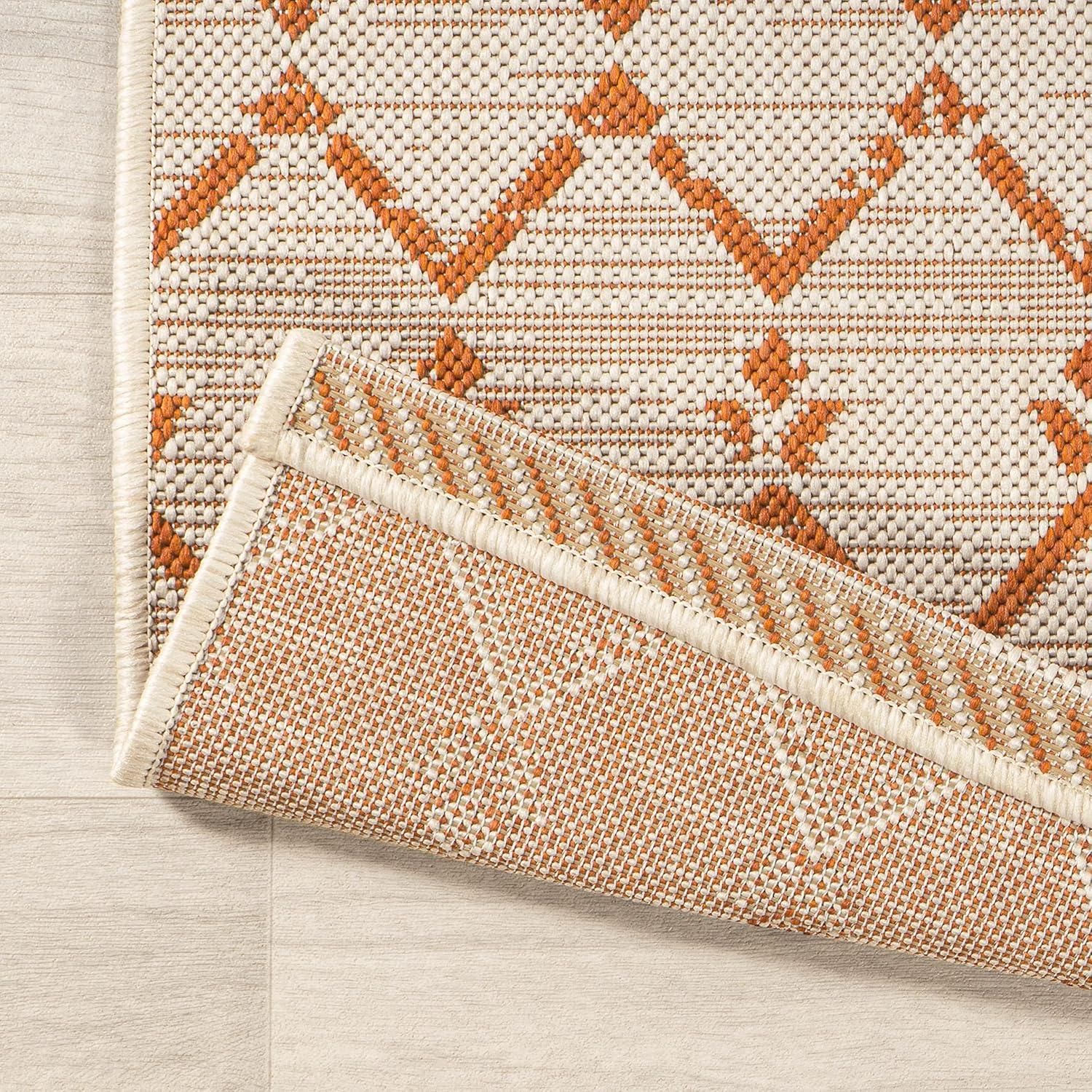 3' x 5' Ourika Moroccan Geometric Textured Weave Indoor/Outdoor Area Rug, Cream/Orange - JONATHAN Y