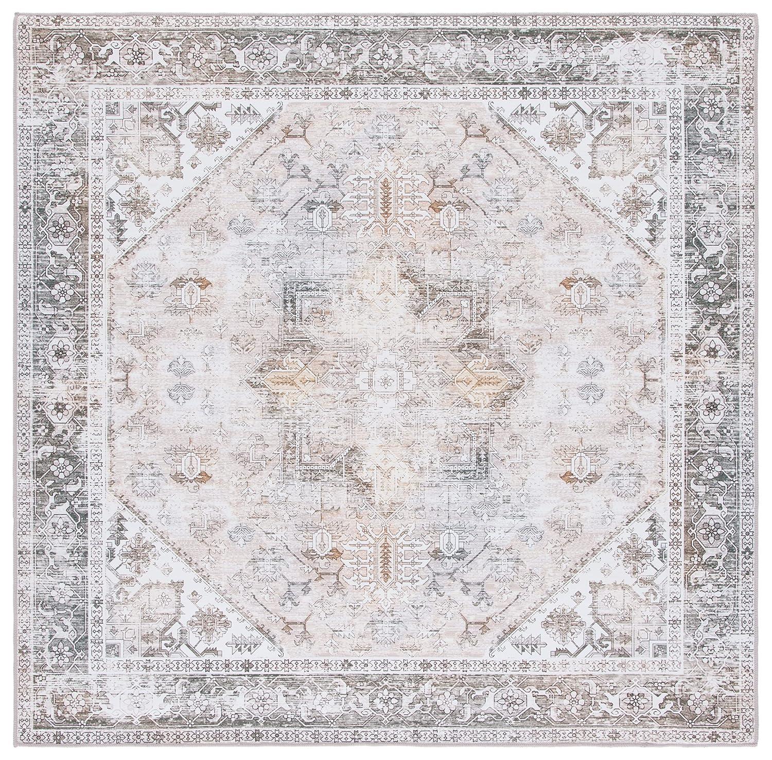 Tucson Vintage Persian TSN102 Power Loomed Machine Washable Skid-Resistant Indoor Area Rug - Beige/Grey - 8'x8' - Safavieh