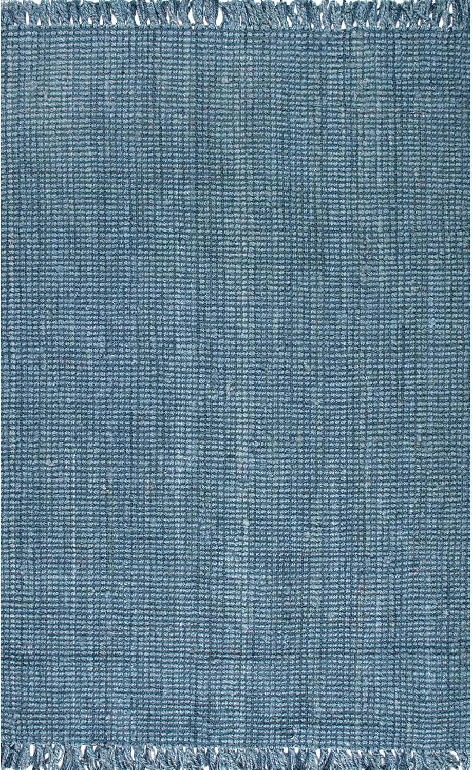 Handmade Blue Wool Braided Reversible Rug, 38" x 7"