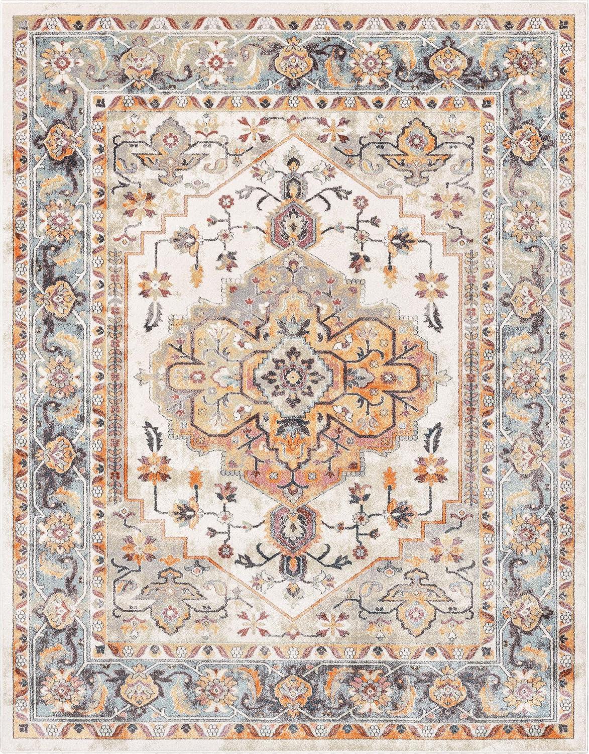 Well Woven Cameo Bohemian Vintage Ivory Multicolor Oriental Medallion Pattern Area Rug